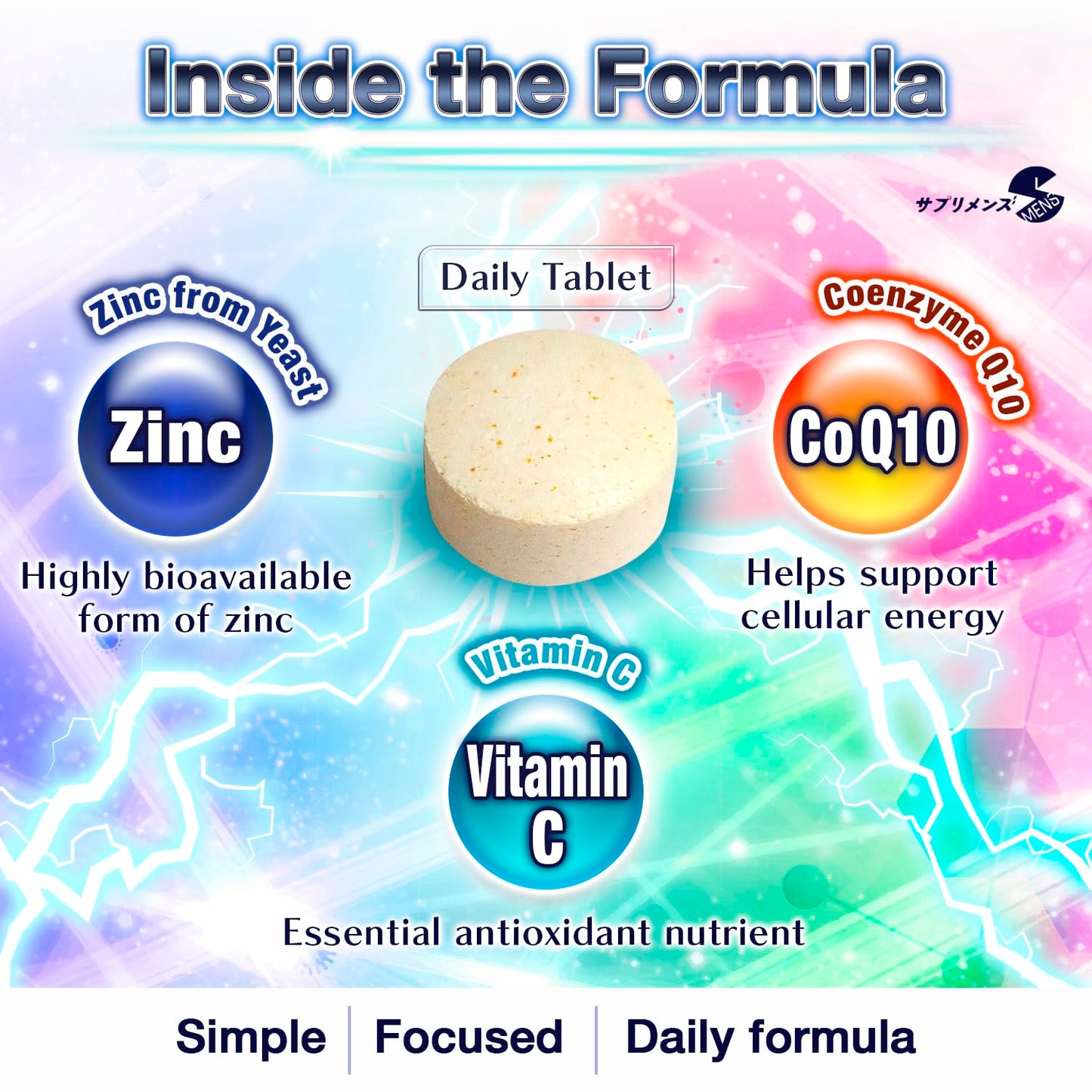 SMENS Zinc 5mg Supplement from Yeast with CoQ10 & Vitamin C, High Absorption, Tablets, 30 Count