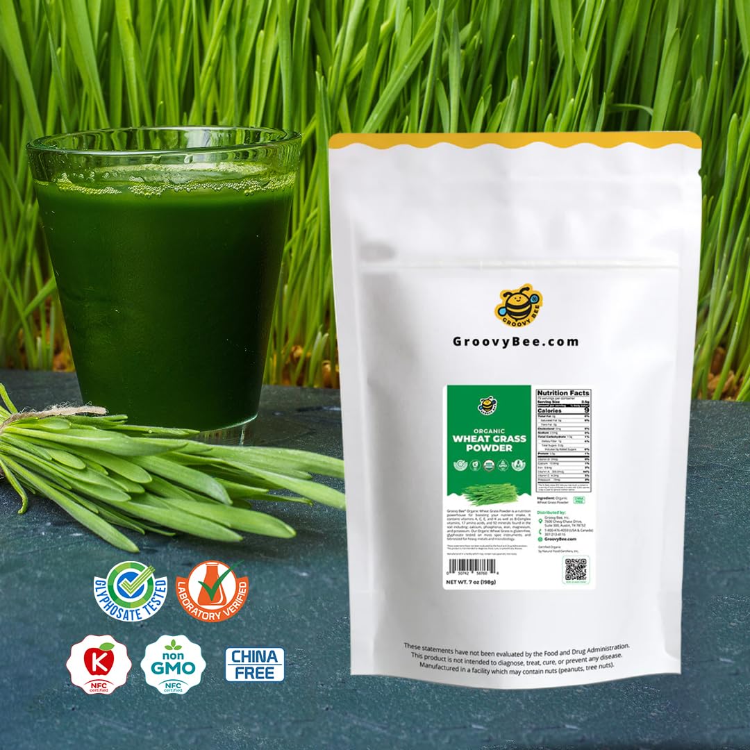 GROOVY BEE Organic Wheat Grass Powder, 7 oz