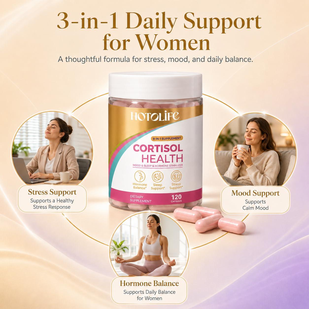 Hotolife Cortisol Supplements for Women, Cortisol Manager Cortisol Calm Gummy, 1 Gummy