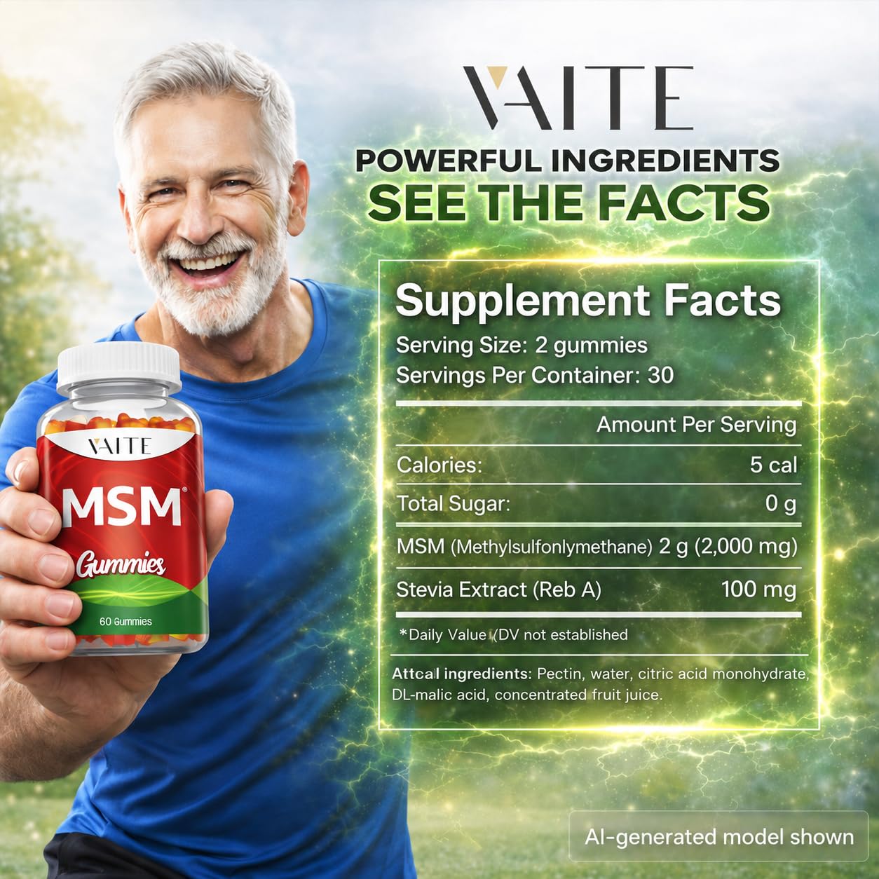 VAITE MSM Supplements for Men & Women 2000mg Gummies, 60 Count