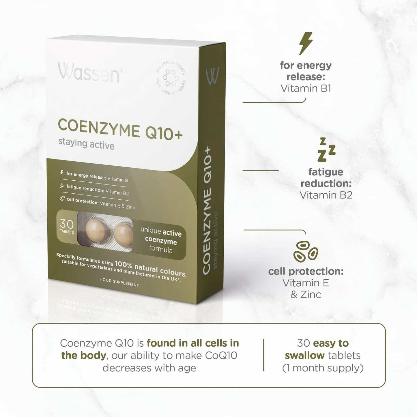 Wassen Co-Enzyme Q10 + Vitamin E 30 Tablets