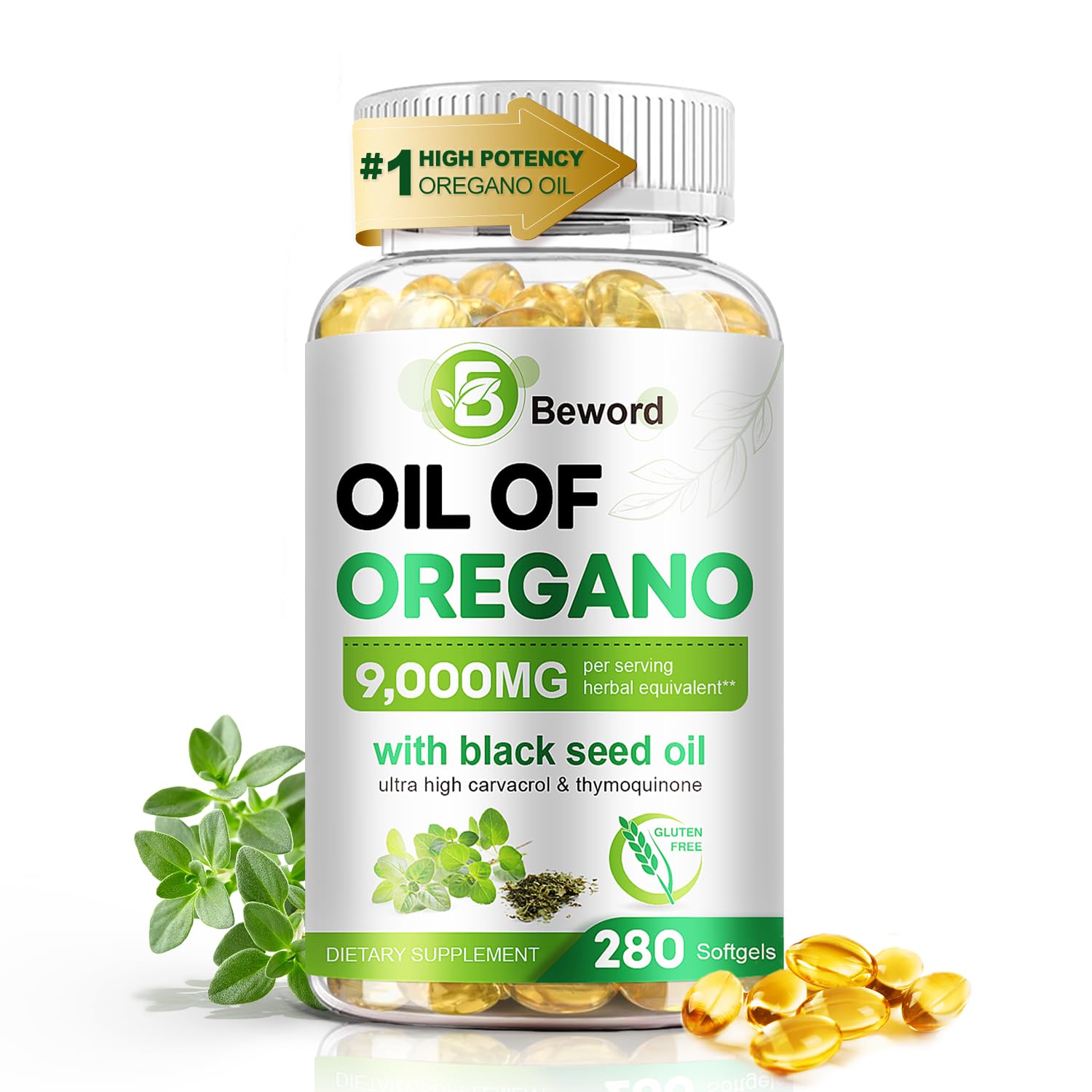 BEWORD Oil of Oregano with Black Seed Oil Softgels 280