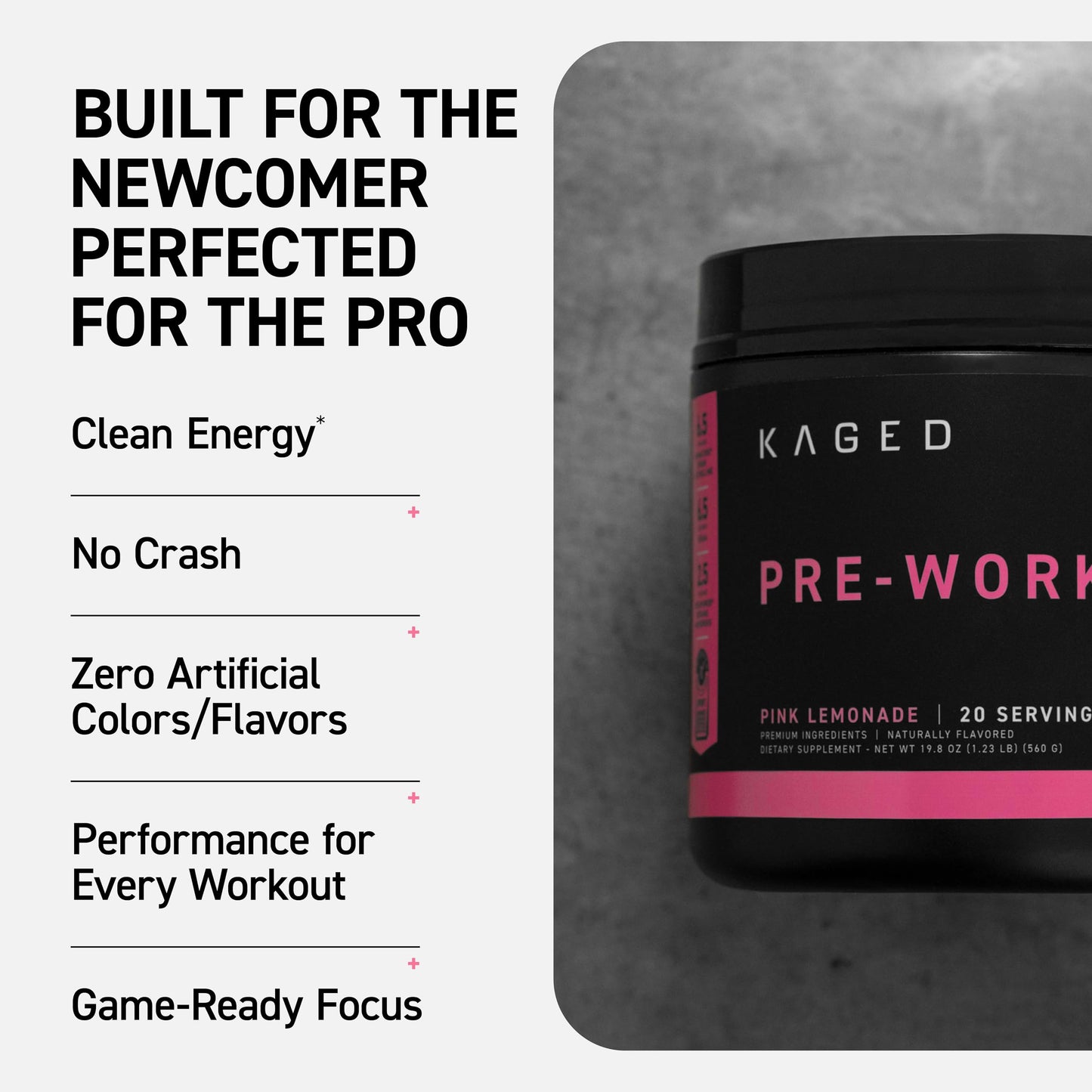 Kaged Sport Pre Workout Powder for Men & Women, Pink Lemonade, 11 oz
