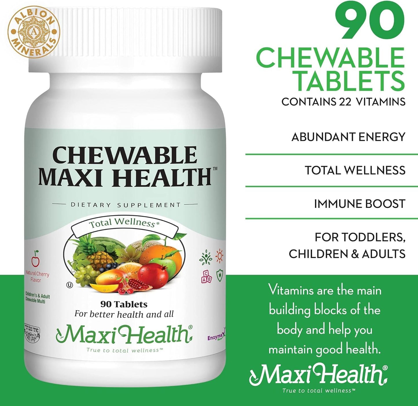 Maxi Health Chewable Multivitamin Tablet for Kids, Teens and Adults 90 Count