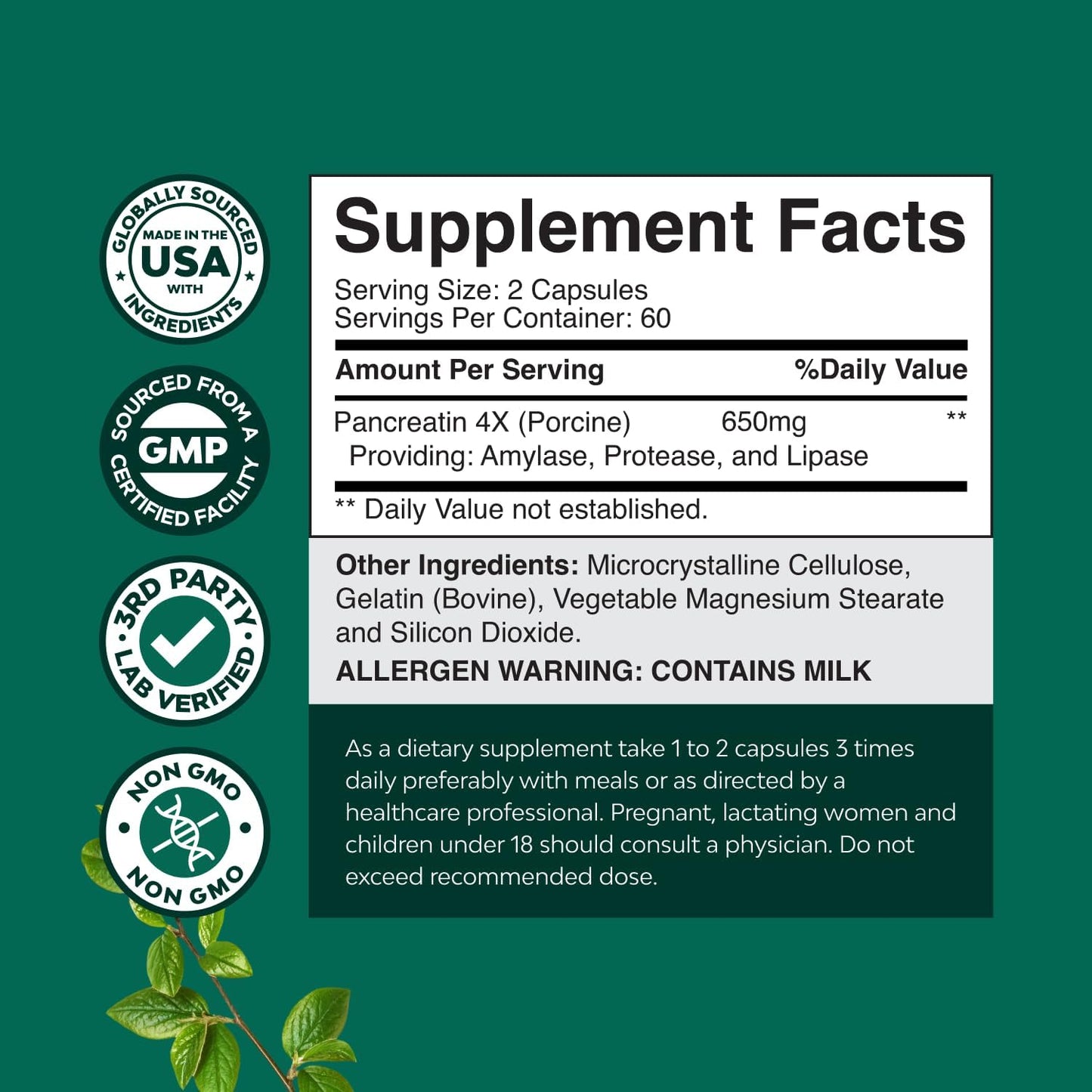 Natures Craft Pancreatin Digestive Enzymes for Digestive Health Capsule, 120 Count