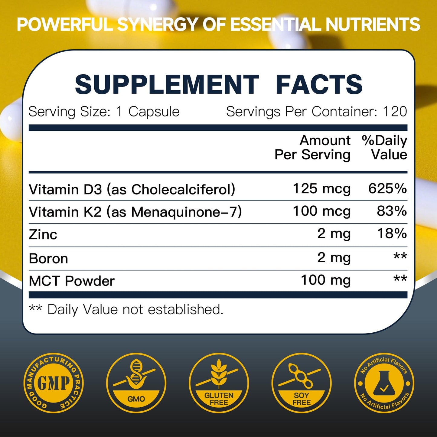 DRFOSTER Vitamin D3 K2 5000 IU with Zinc & Boron Capsules, 120 Capsules