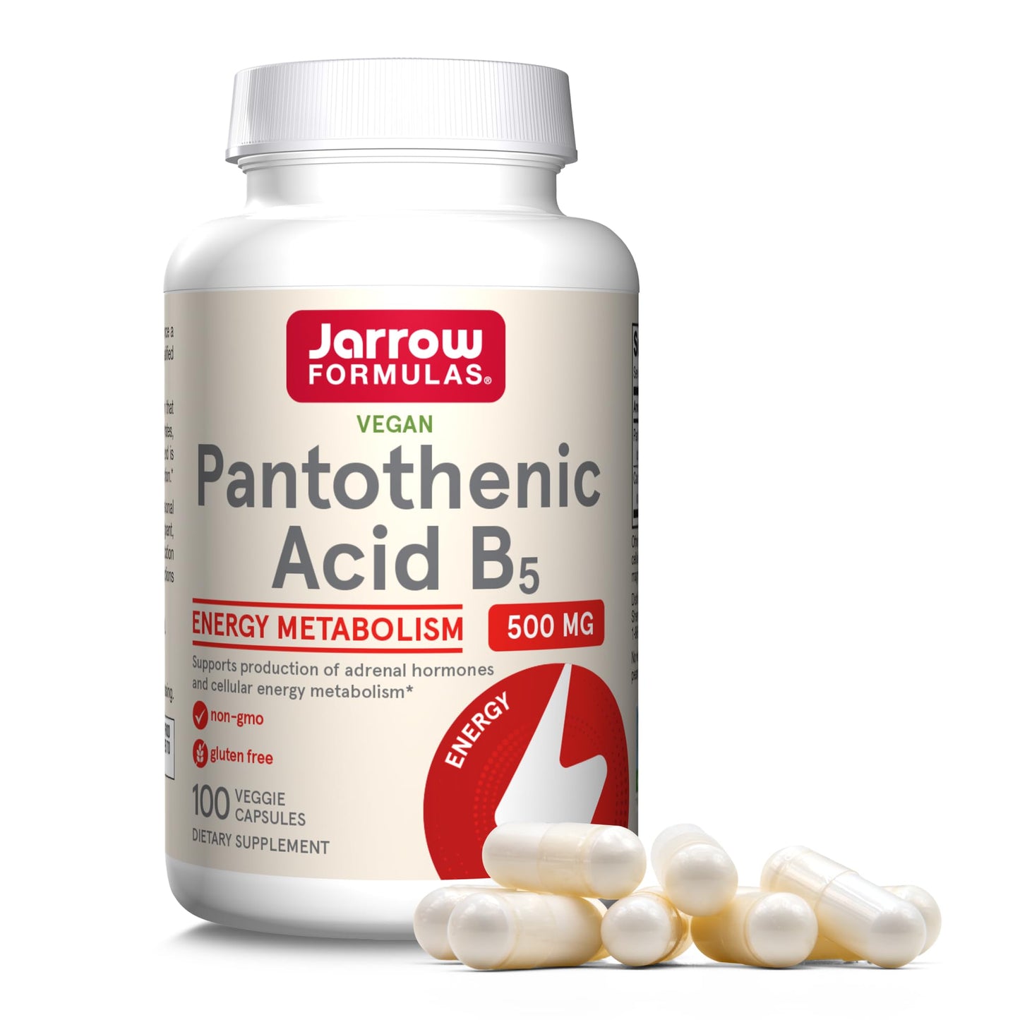 Jarrow Formulas Pantothenic Acid B5 500 mg Veggie Capsules, 100 Count