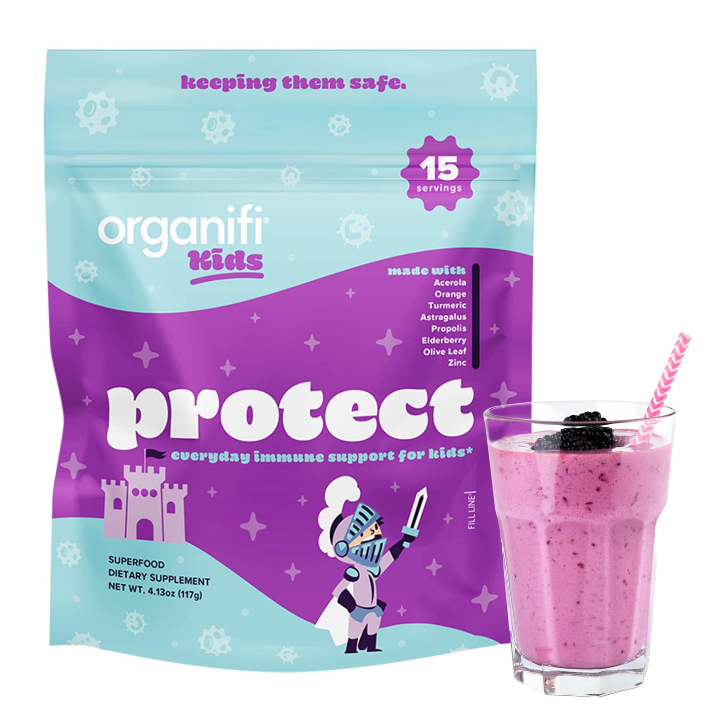 Organifi Kids Protect Everyday Immune Support Powder, 15 Servings