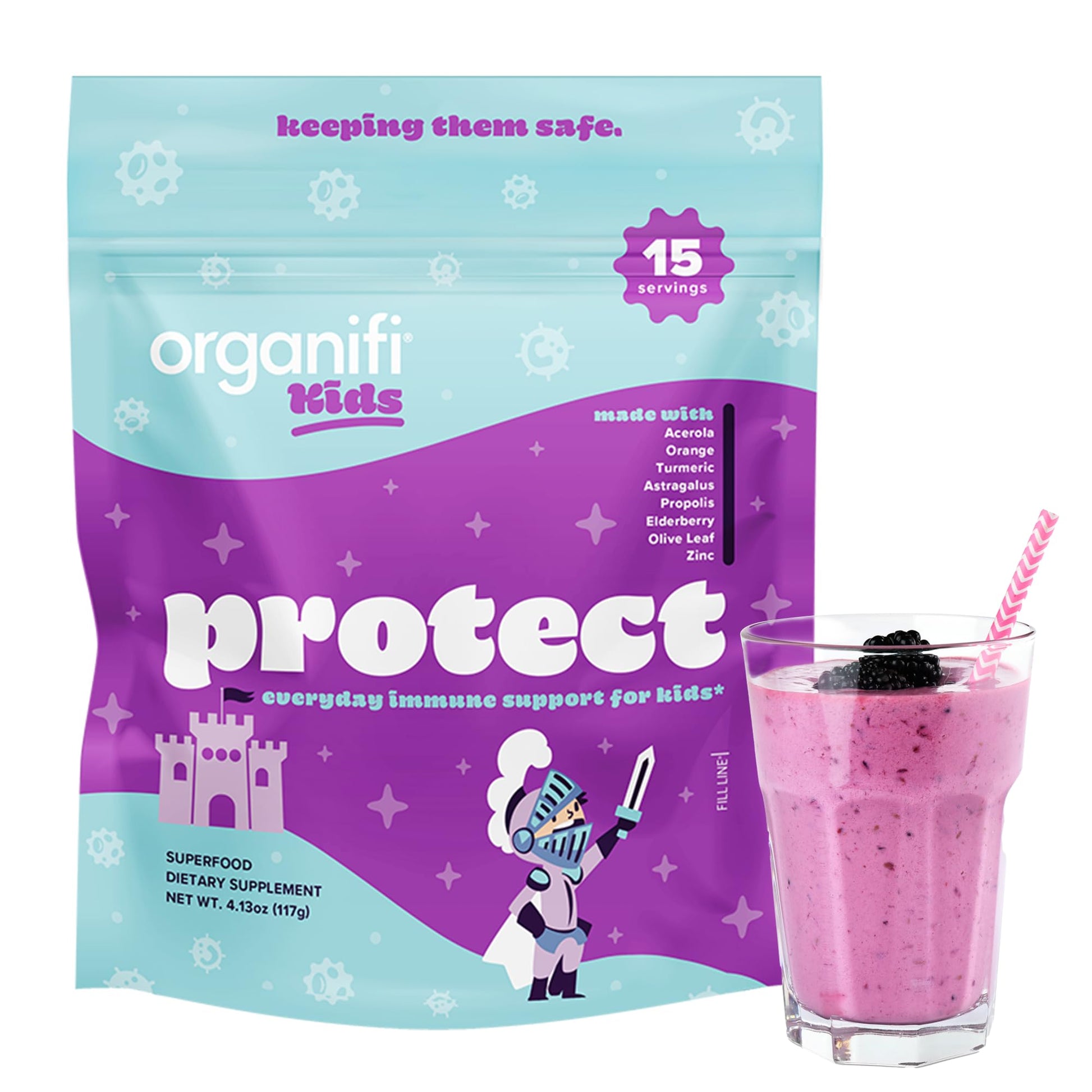 Organifi Kids Protect Everyday Immune Support Powder, 15 Servings