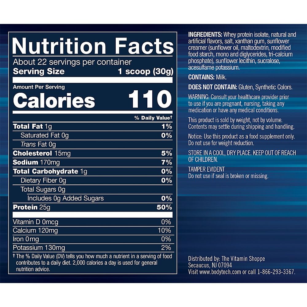 BodyTech Whey Protein Isolate Powder - 24 Servings