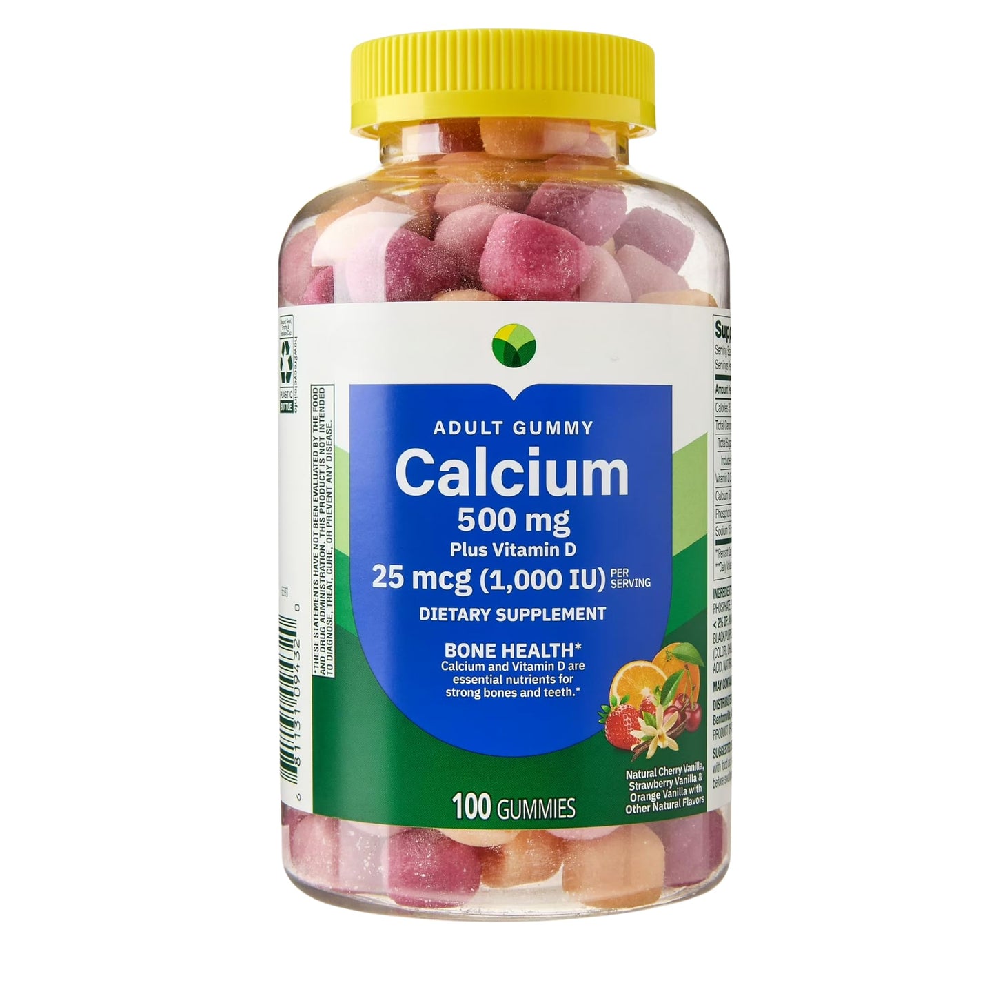 KP+ Calcium Gummies 500 mg with Vitamin D 25 mcg (1,000 IU), 100 Gummies