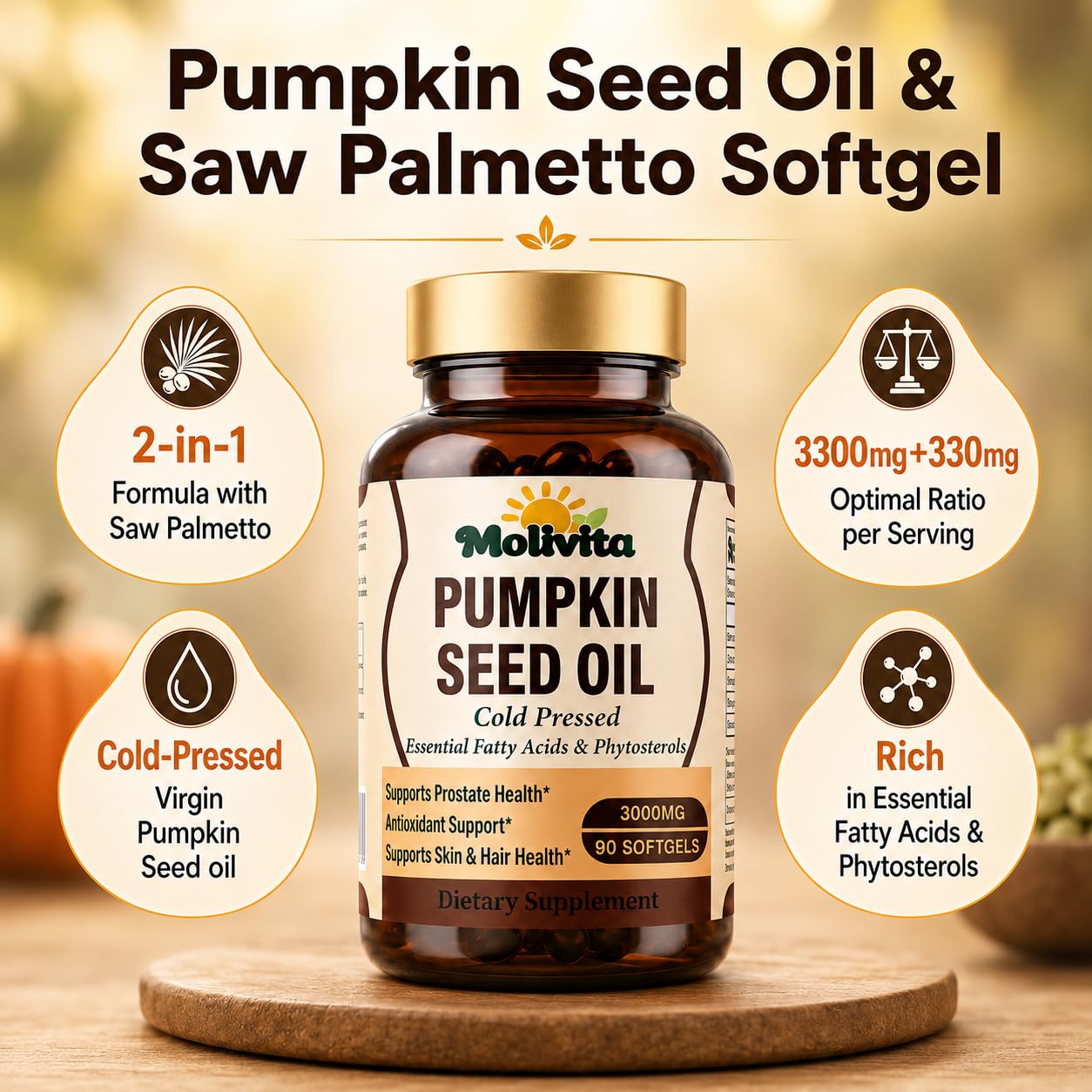 Molivita Pumpkin Seed Oil with Saw Palmetto 90 Softgels