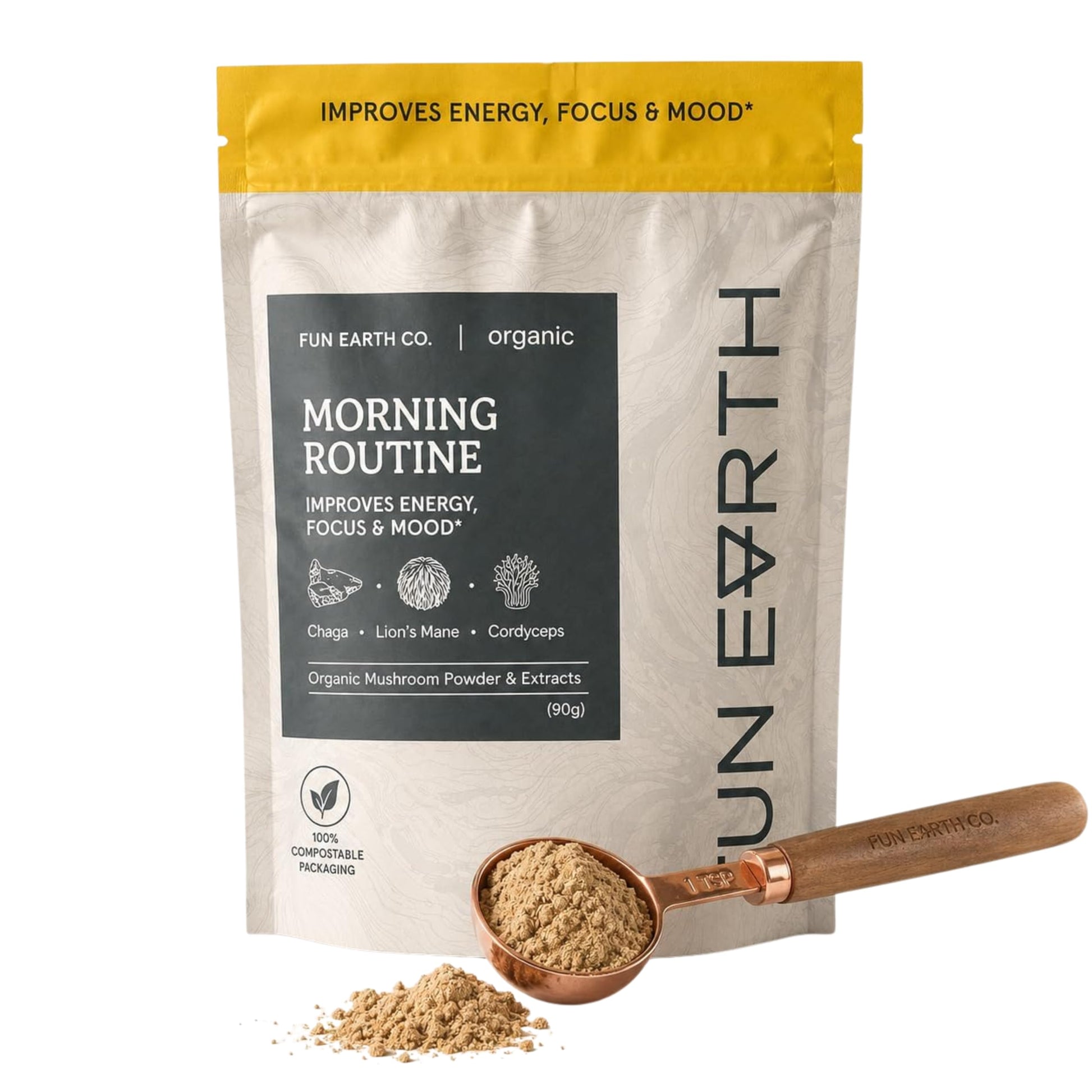 Fun Earth Morning Routine Mushrooms Mushroom Supplement Powder, 3.17 oz