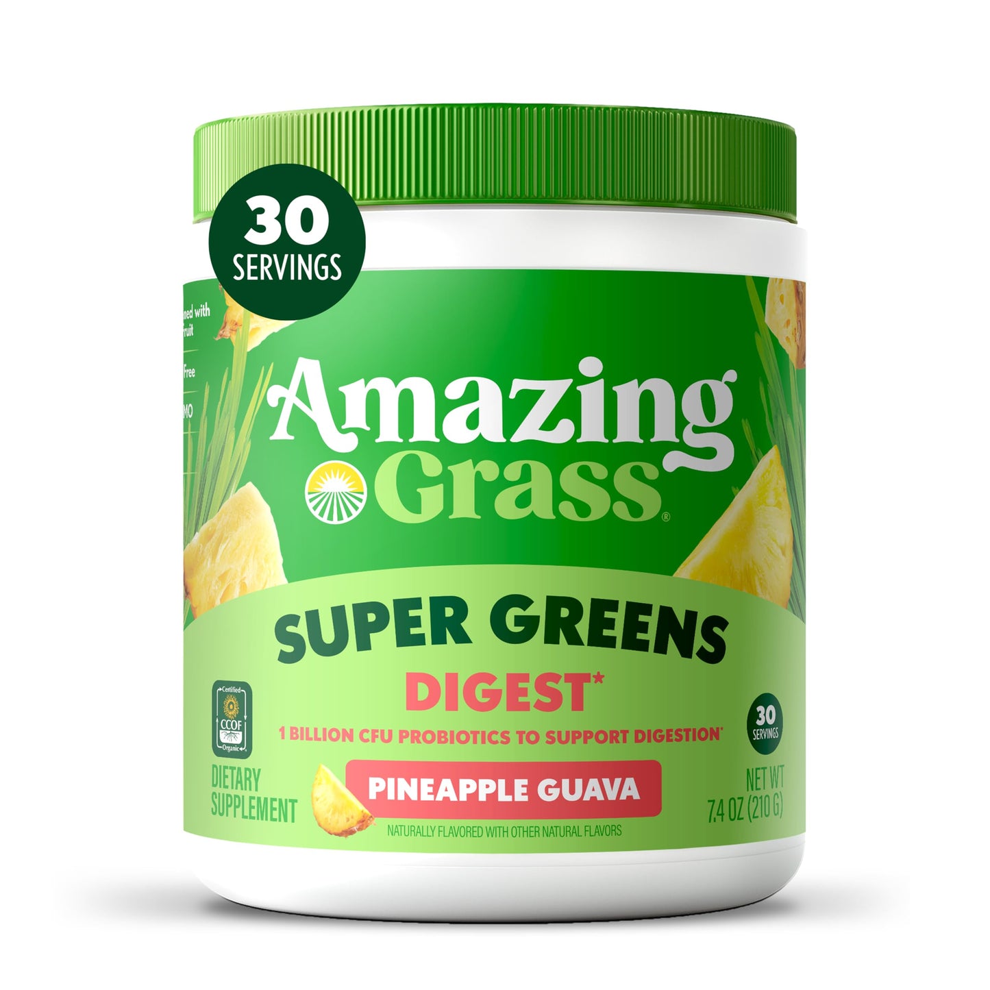 Amazing Grass Super Greens Digest Pineapple Guava Powder 7.4 Ounce