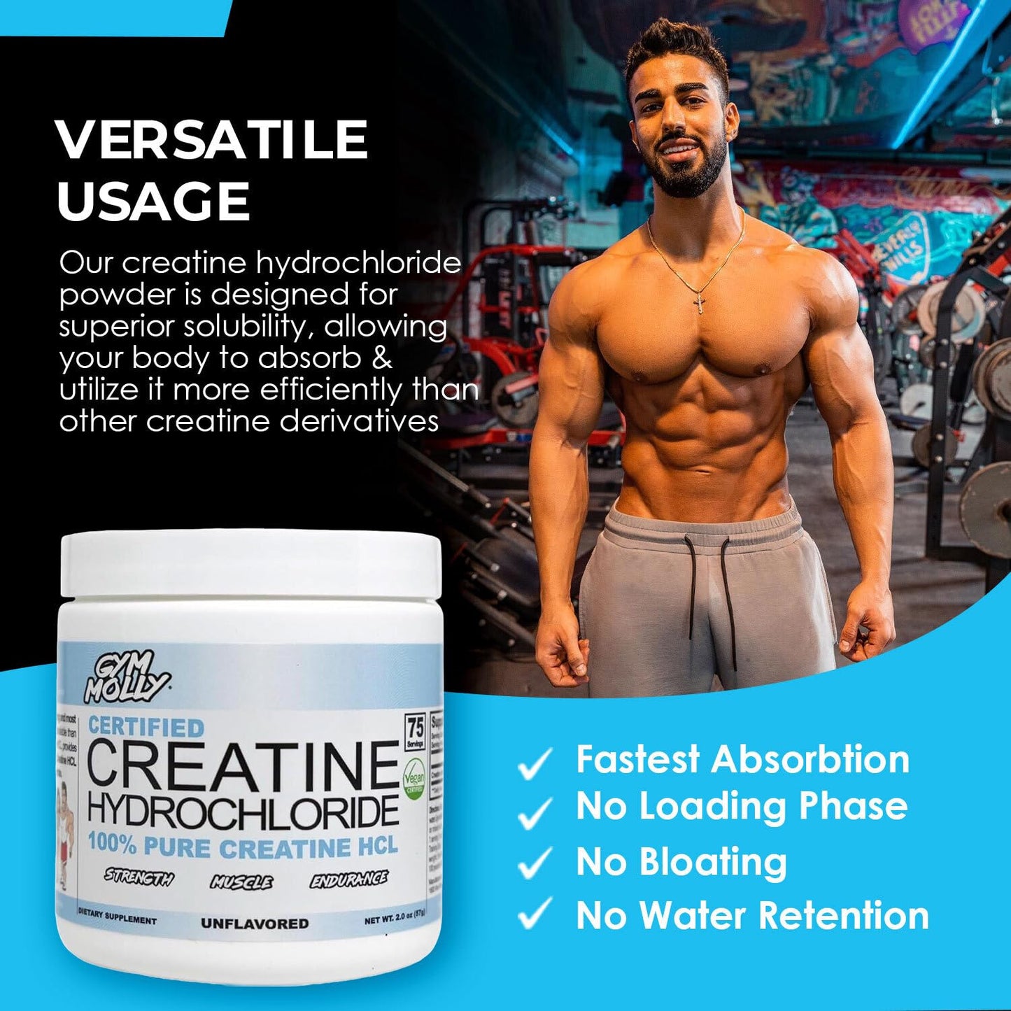 Gym Molly Creatine Hydrochloride Powder (HCL) 1.98 Ounce