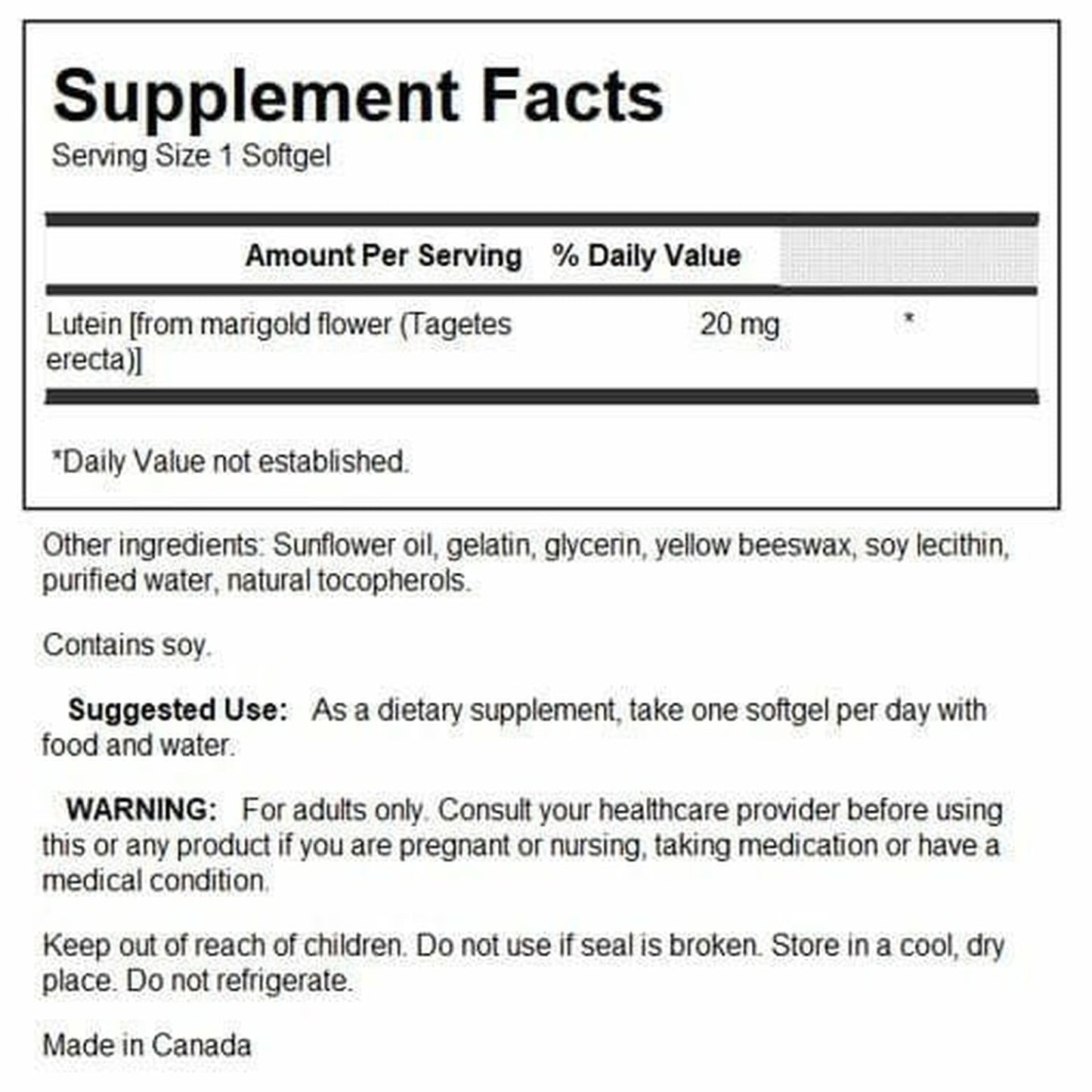 Swanson Lutein 20 Milligrams Softgel 60 Count