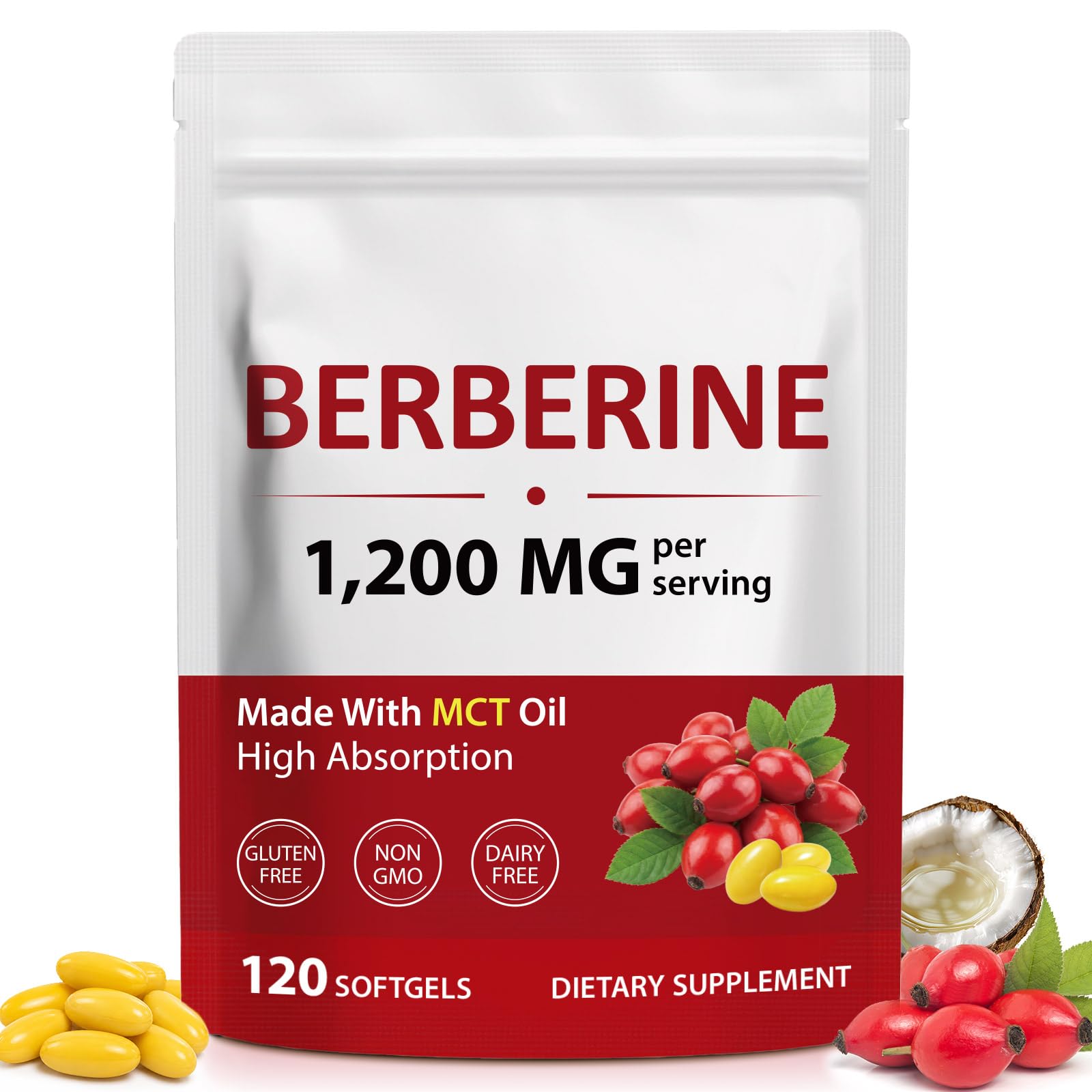bnHUlMXw Berberine 1200mg with MCT Oil Softgels 120 Count