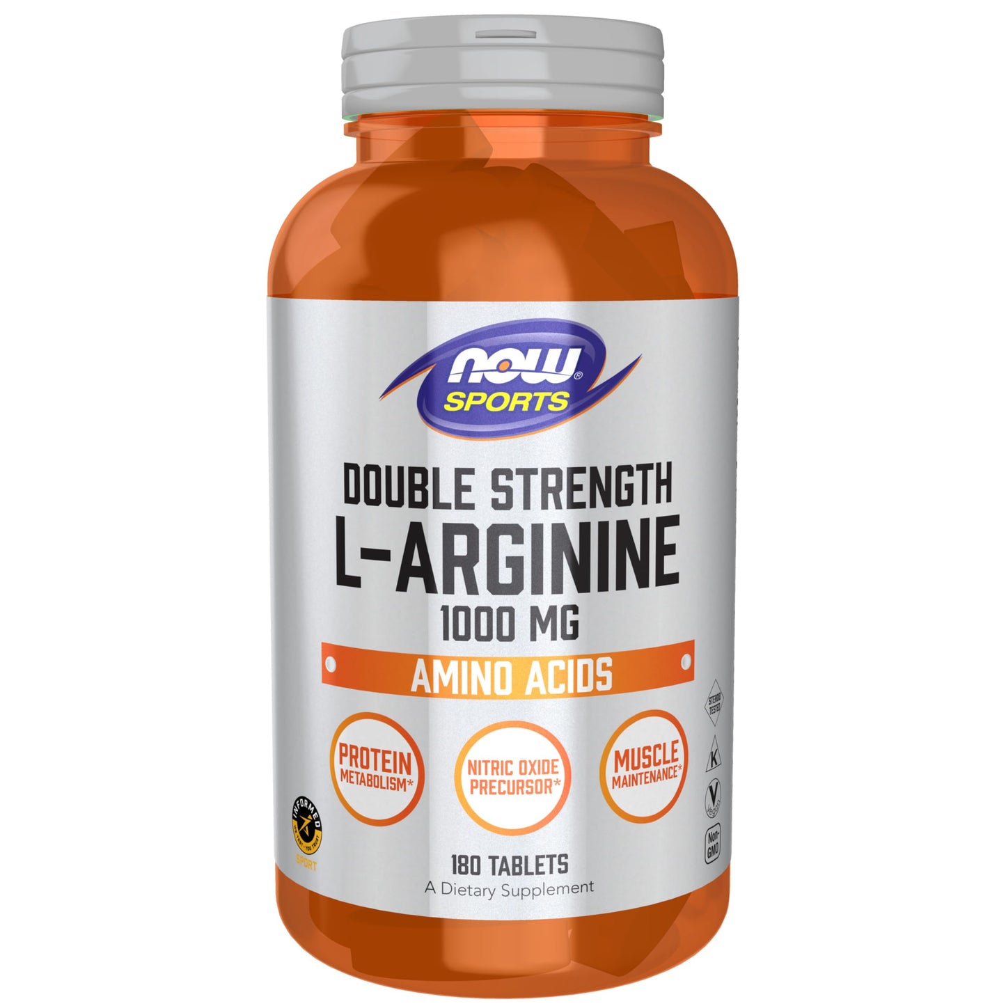 NOW Foods L-Arginine Double Strength 1000mg Nitric Oxide Precursor, Amino Acids, 180 Tablets
