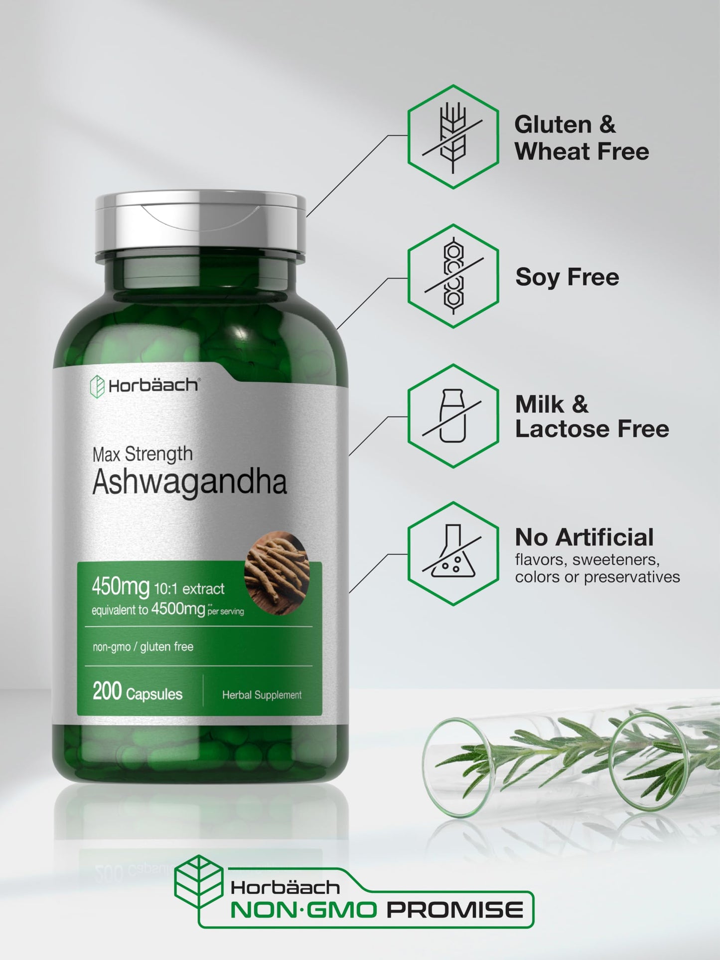 Horbäach Ashwagandha Supplement Capsules, 200 Count