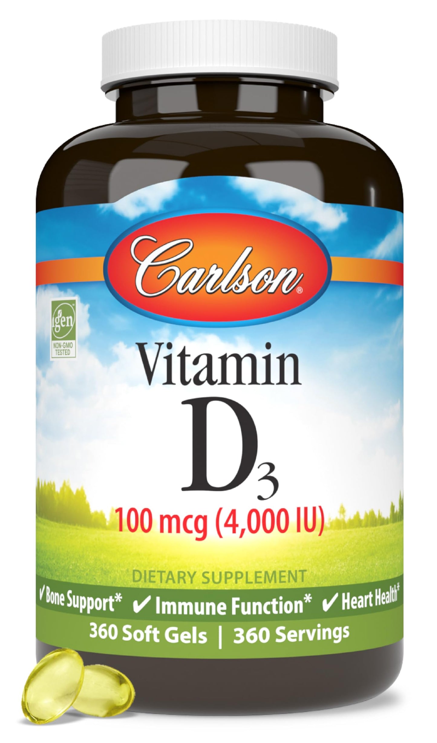 Carlson Vitamin D3 4000 IU (100 mcg) Softgels 360