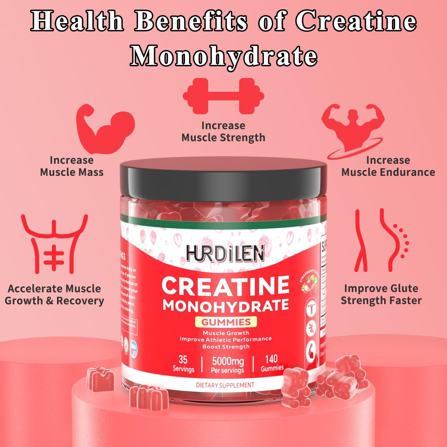 Hurdilen Creatine Monohydrate Gummy 140 Count