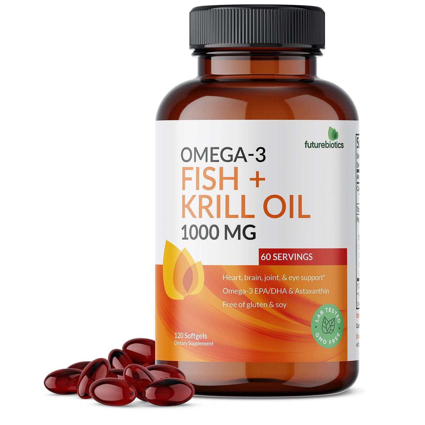 Futurebiotics Omega-3 Fish + Krill Oil 1000 mg Omega-3 EPA/DHA & Astaxanthin Softgels, 120-count