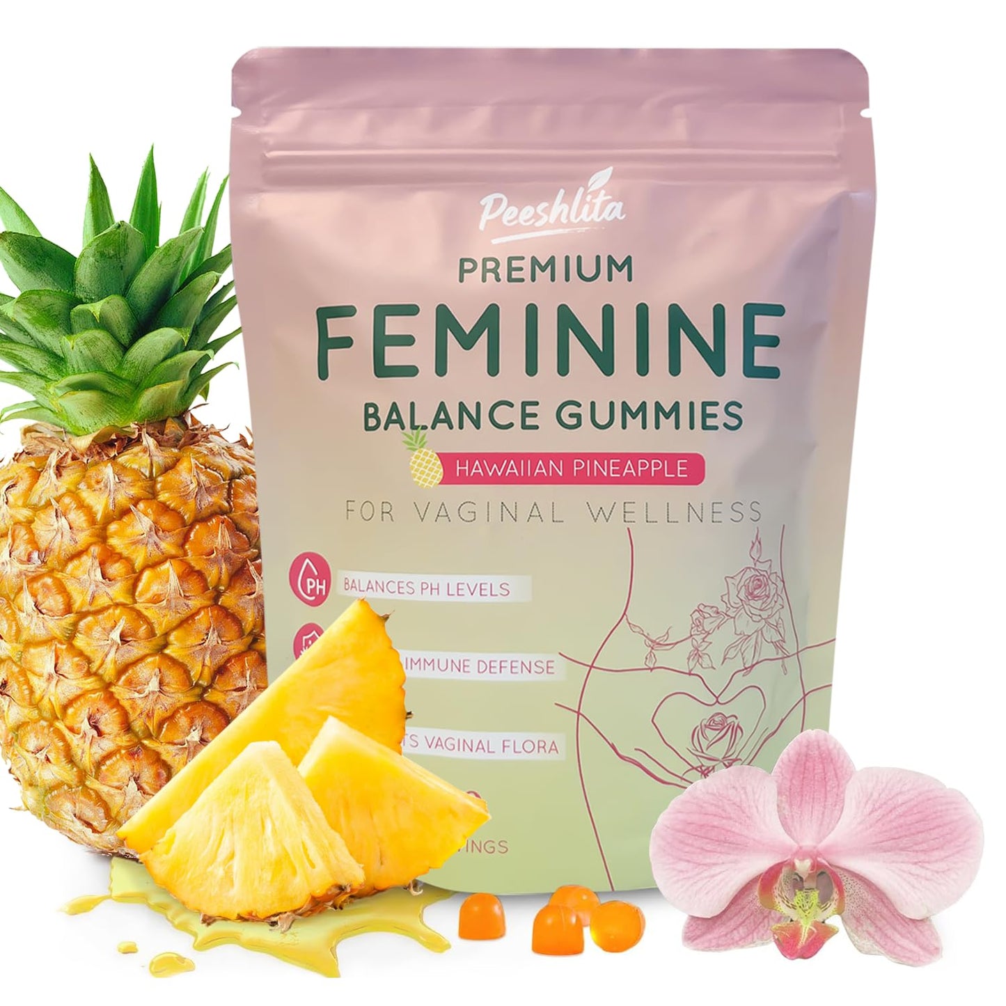 peeshlita Women's Probiotic Gummies with Prebiotics, 5 Billion CFU per Serving, 60 Count