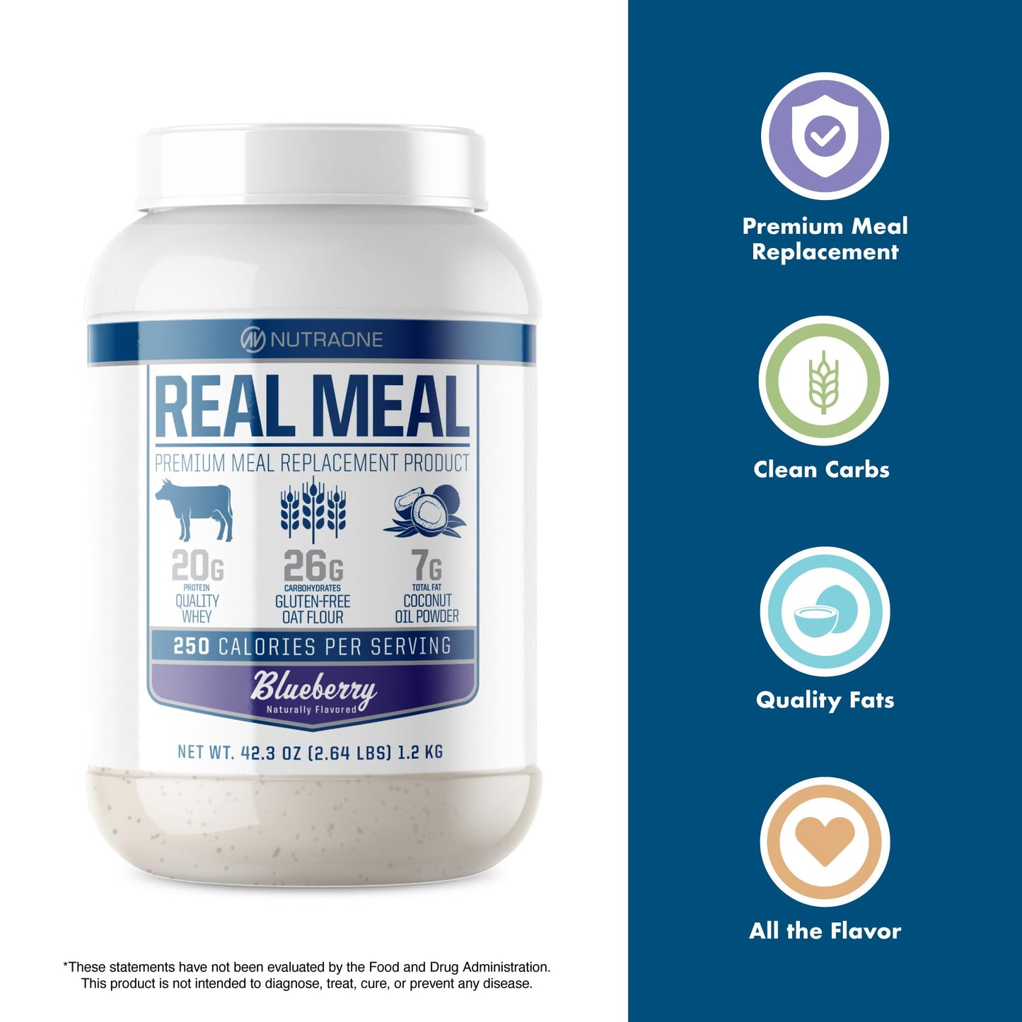NutraOne Real Meal Replacement Powder Blueberry, 2.64 lb