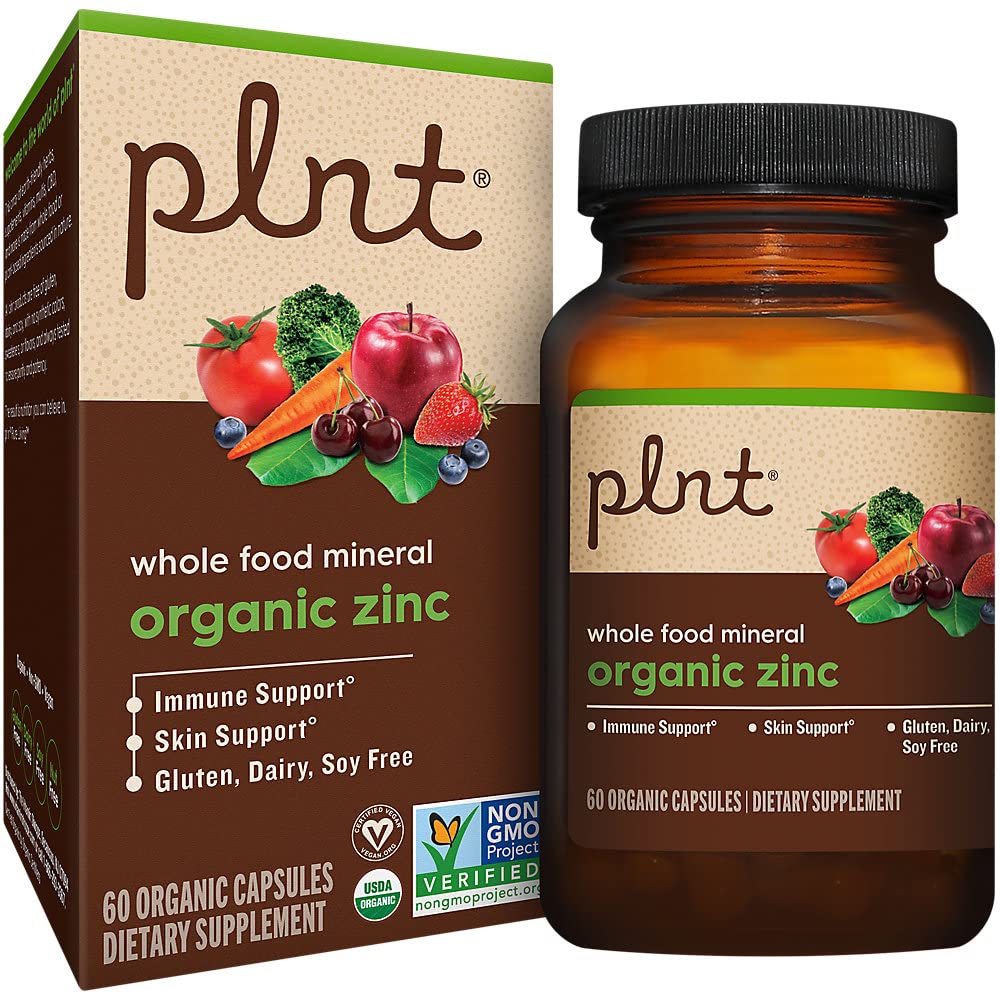 plnt Organic Zinc, Whole Food Mineral Formula for Immune & Skin Support Capsules 60 Capsules