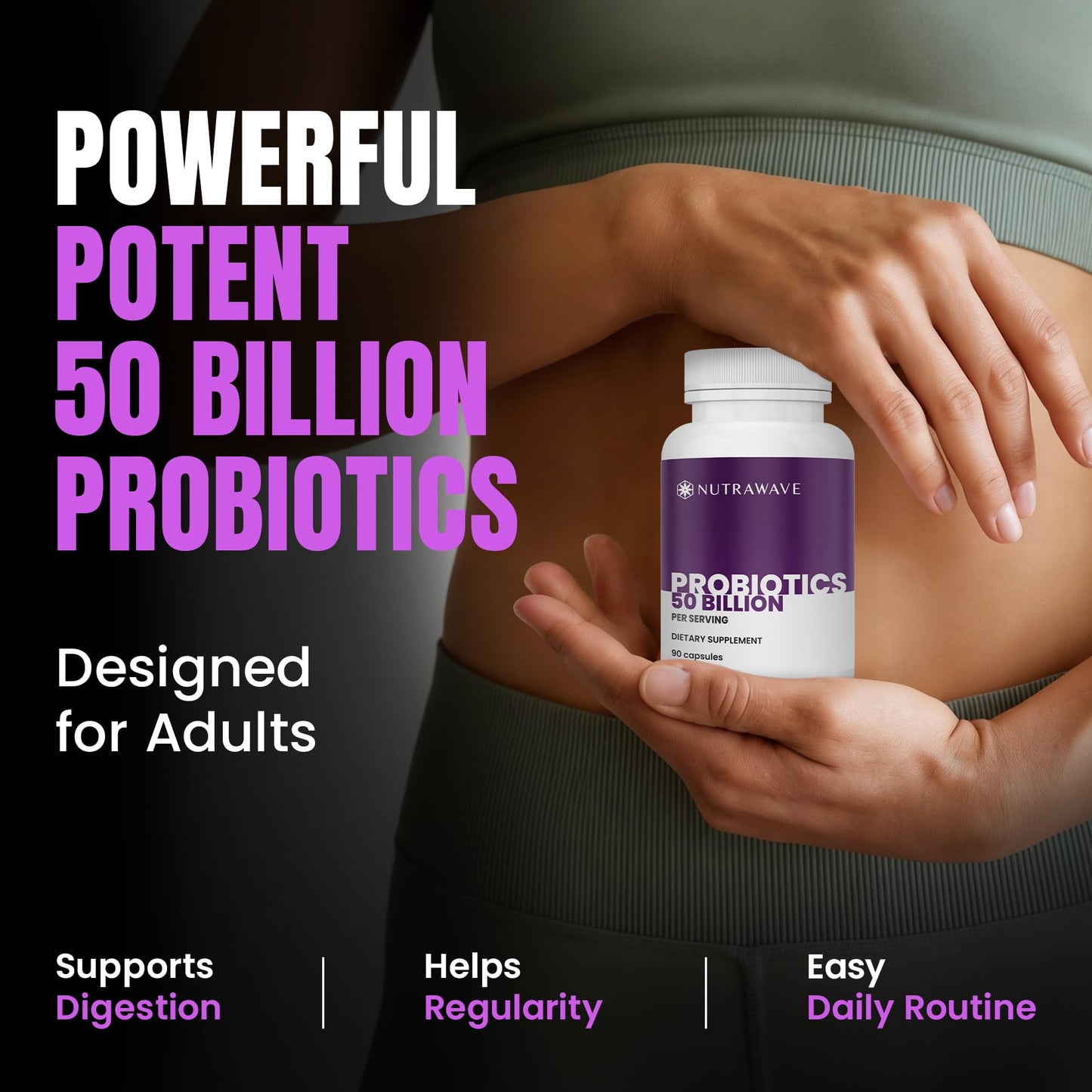 Nutra Wave 50 Billion Probiotics & Prebiotics for Women & Men – 15 Strains Active Culture – Supports Bloating, Constipation, Digestive & Gut Health – 60 Capsules