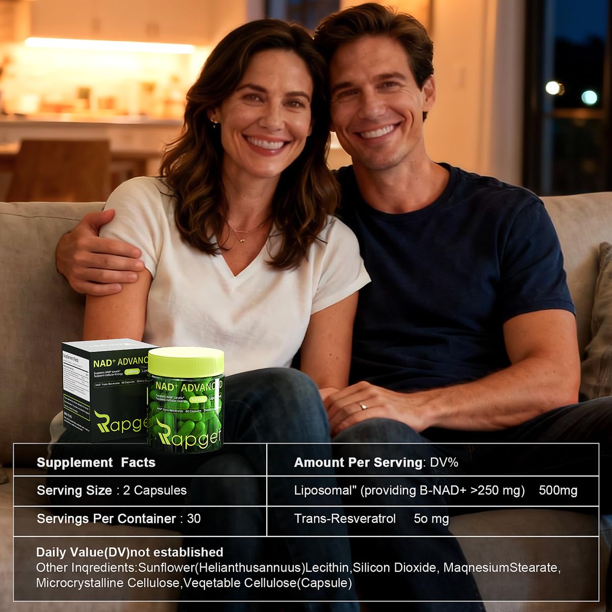 RAPGET Liposomal NAD + Resveratrol Capsule, 60 Capsules