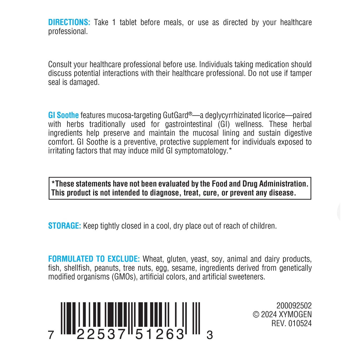 XYMOGEN GI Soothe DGL Licorice, Slippery Elm & Marshmallow Root 90 Tablets