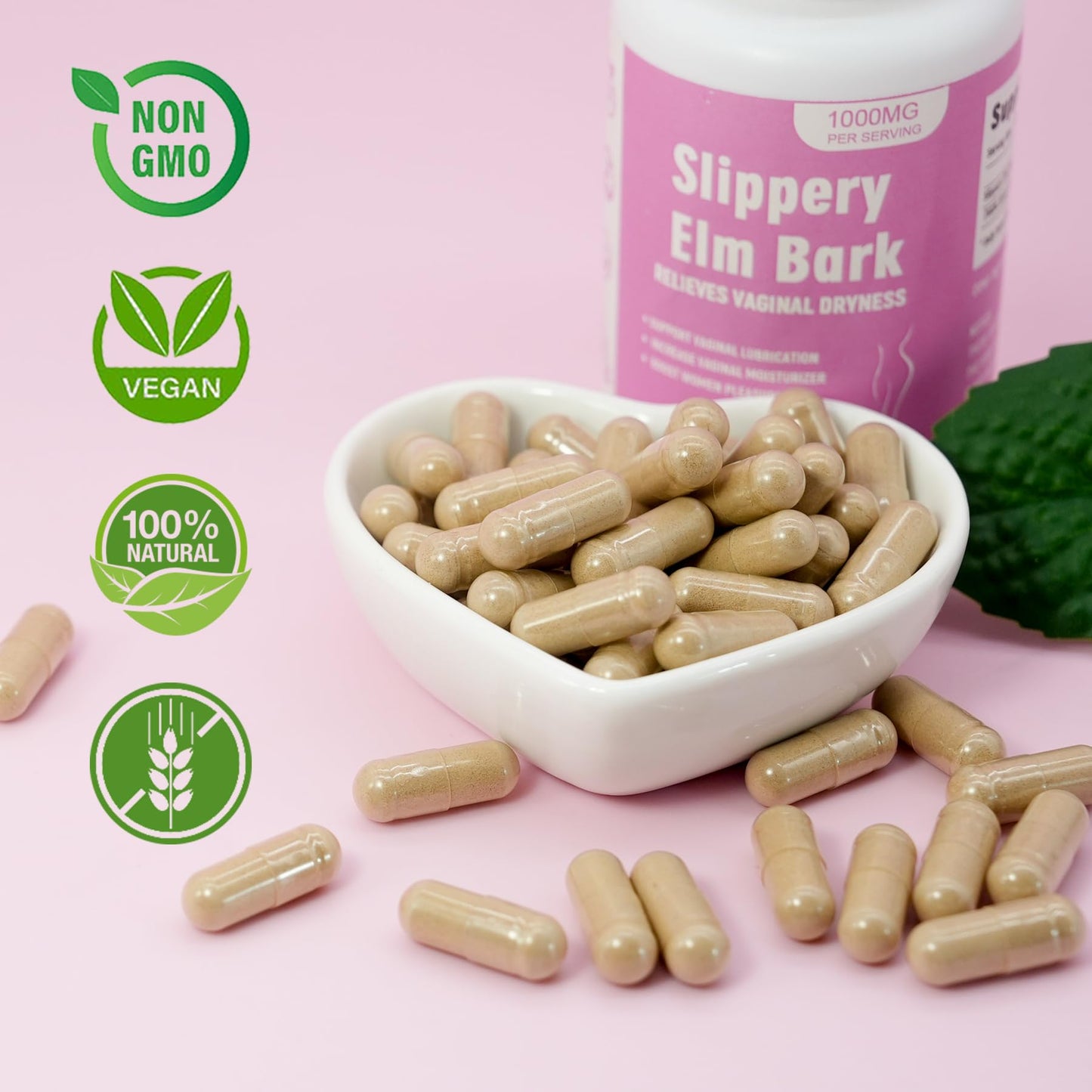 Laicuherb Slippery Elm Bark Capsules for Women Wetness and Feminine Health Care, Slippery Elm Bark Powder Capsules for Dryness Relife, 60 Capsules