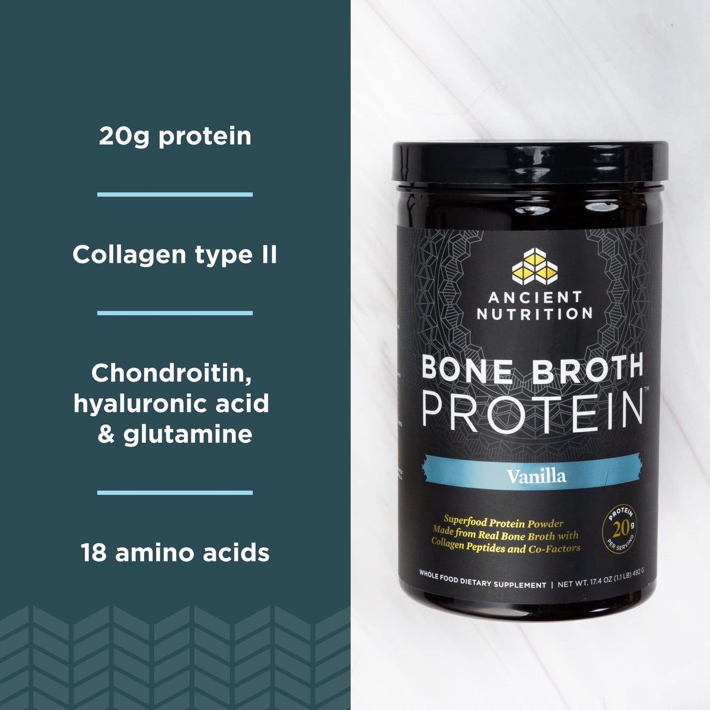 Ancient Nutrition Bone Broth Protein Powder Vanilla 40 Servings + Multi Collagen Protein Powder Unflavored 45 Servings