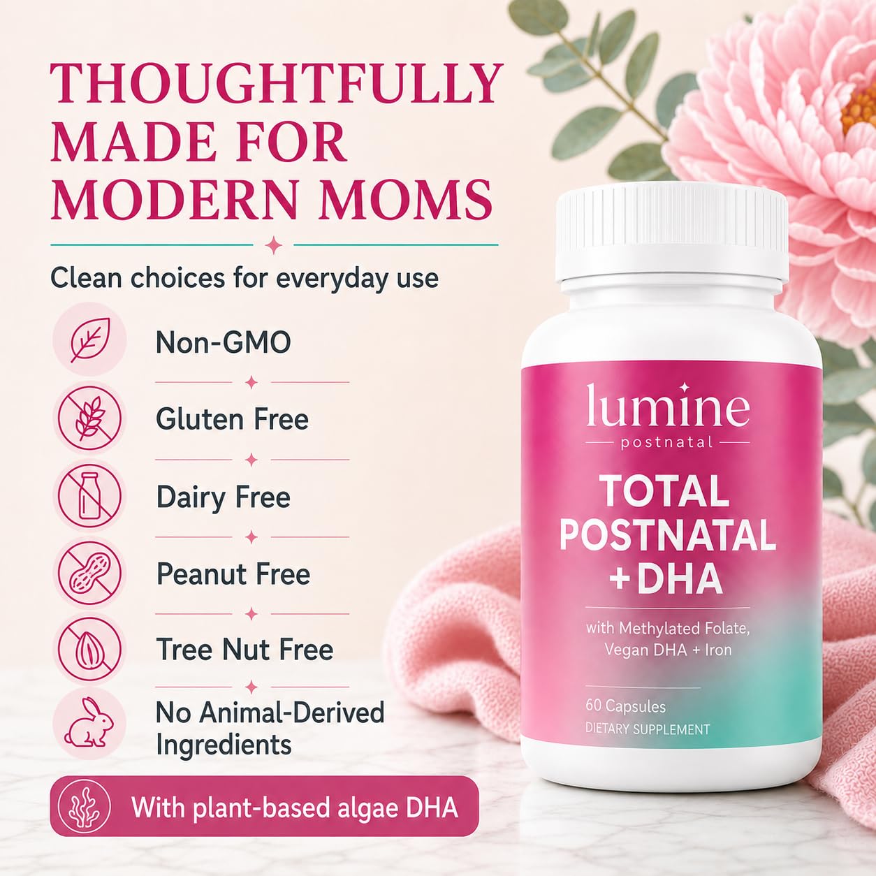 Parmint LUMINE Organics Postnatal Vitamins for Women, 60 Capsules