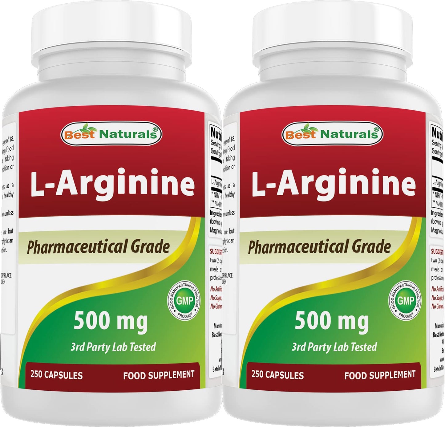 Best Naturals L-Arginine 500mg Capsule, 250 Count (Pack of 2)