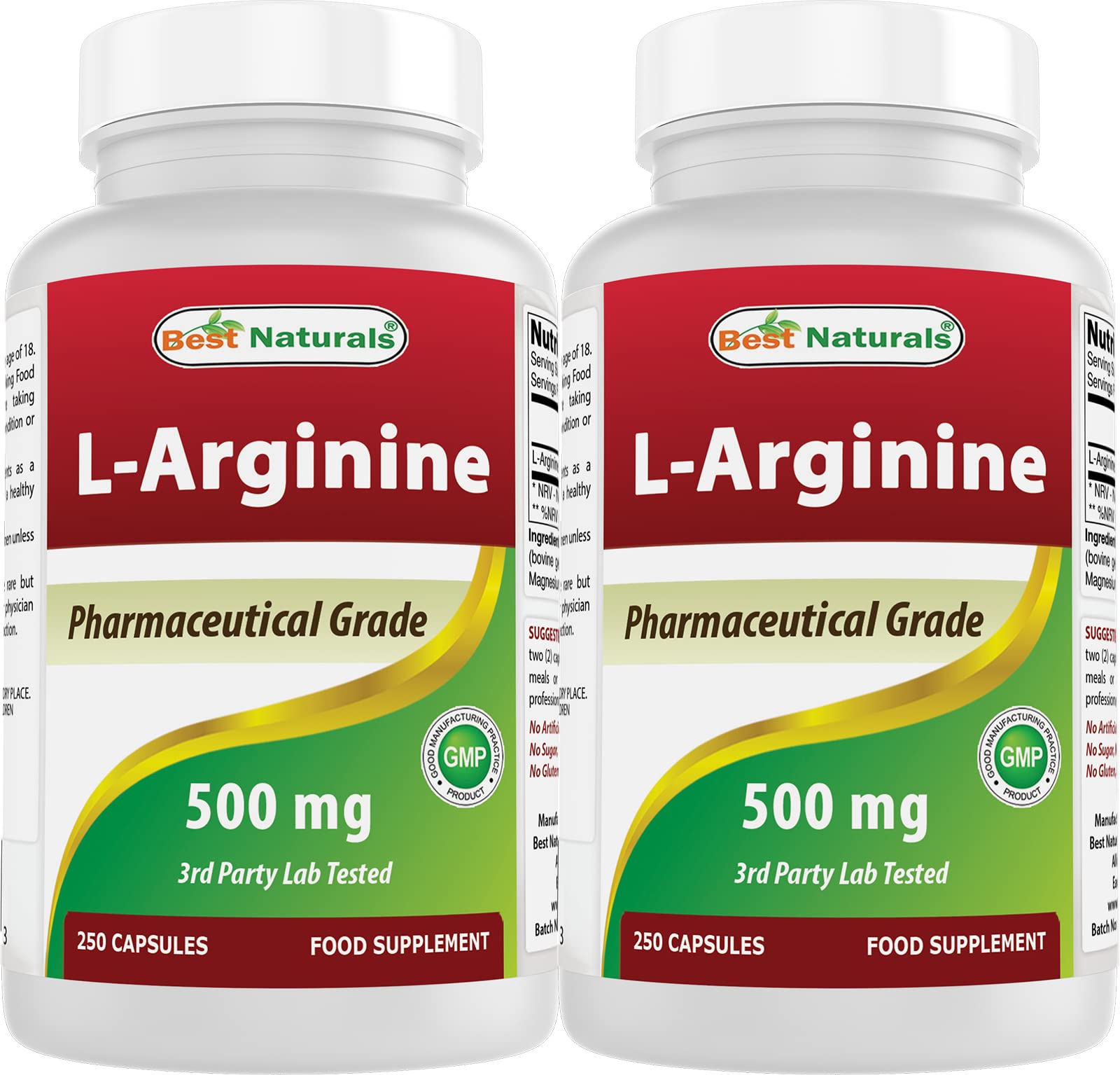 Best Naturals L-Arginine 500mg Capsule, 250 Count (Pack of 2)