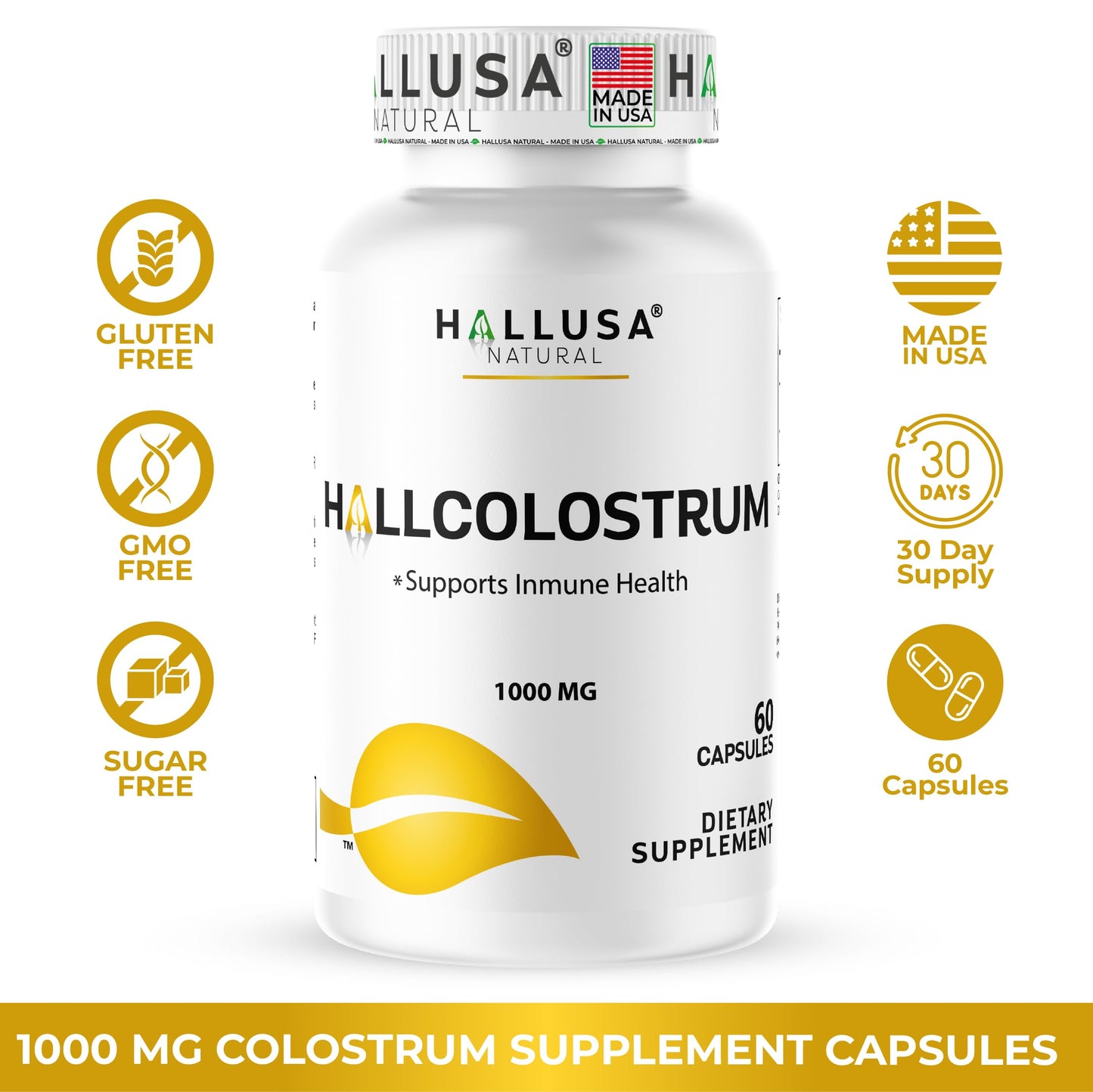 Hallusa Natural HallColostrum Colostrum Capsules 1000 mg, 60 Count