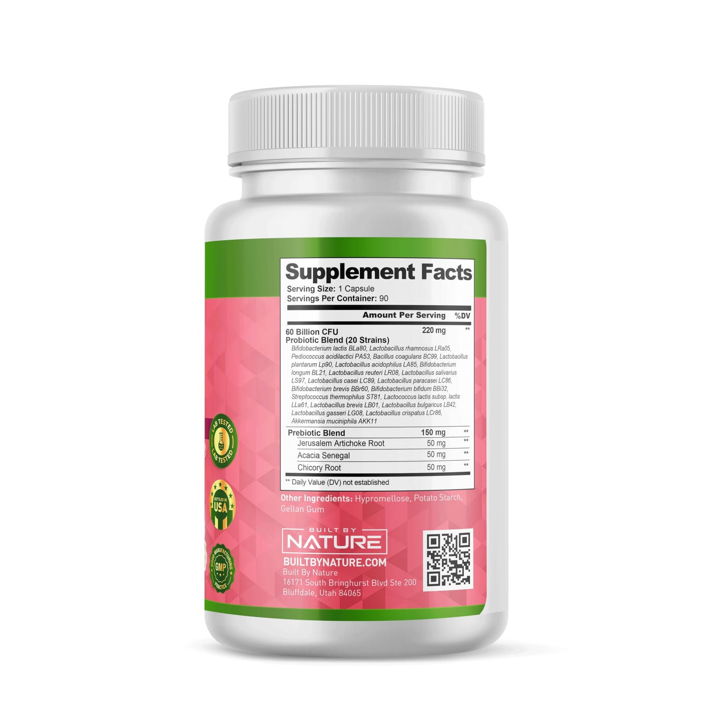 Built by Nature Probiotic for Women 60 Billion CFU 20 Strains + Prebiotics, Vaginal & Digestive Support, Delayed Release Capsules, Shelf Stable, 90 Capsules