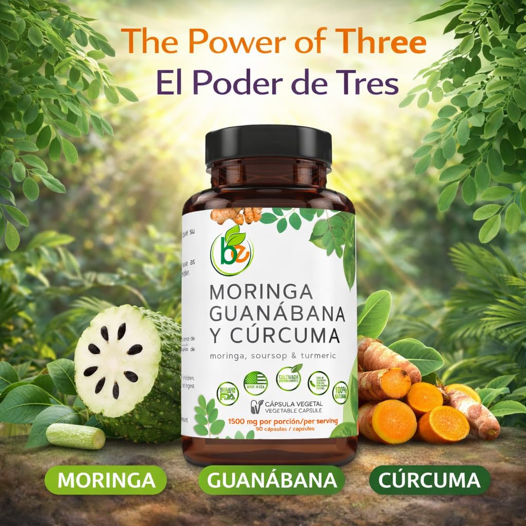 B-Experts Moringa, Guanabana & Curcuma (Moringa, Soursop, & Turmeric) 1500 mg per Serving Capsules, 90 Count