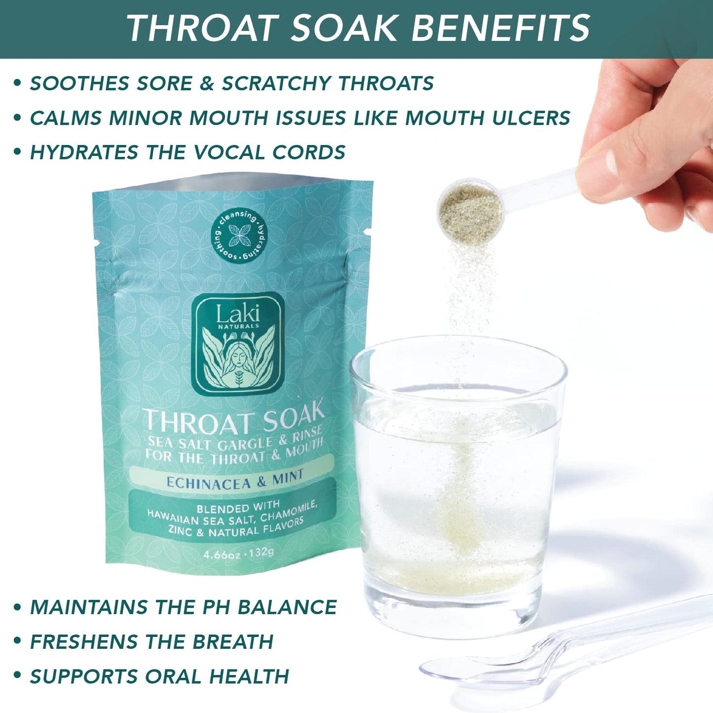 Laki Naturals Throat Soak Echinacea & Mint Powder 4.66 Ounces