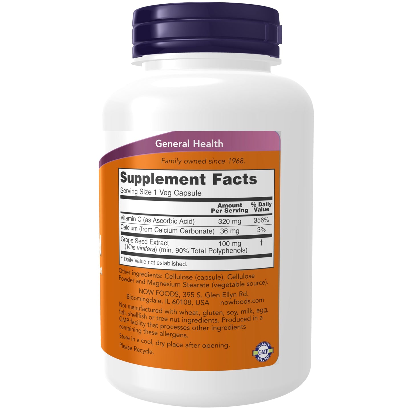 NOW Foods Grape Seed Extract 100 mg - Standardized, 90% Polyphenols, with Vitamin C, 200 Veg Capsules