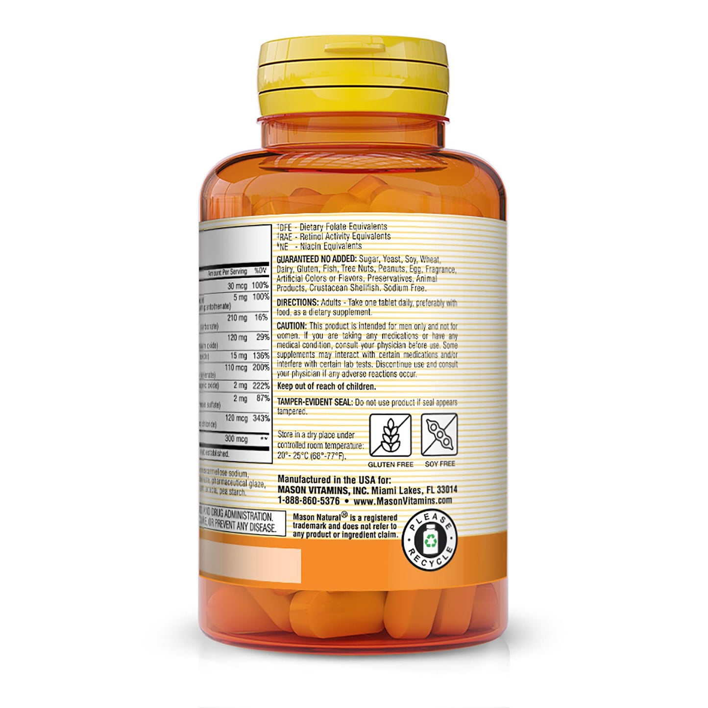 Mason Natural Men's Daily Formula Equivalent to One a Day Men's Brand Tablets 100 Tablets