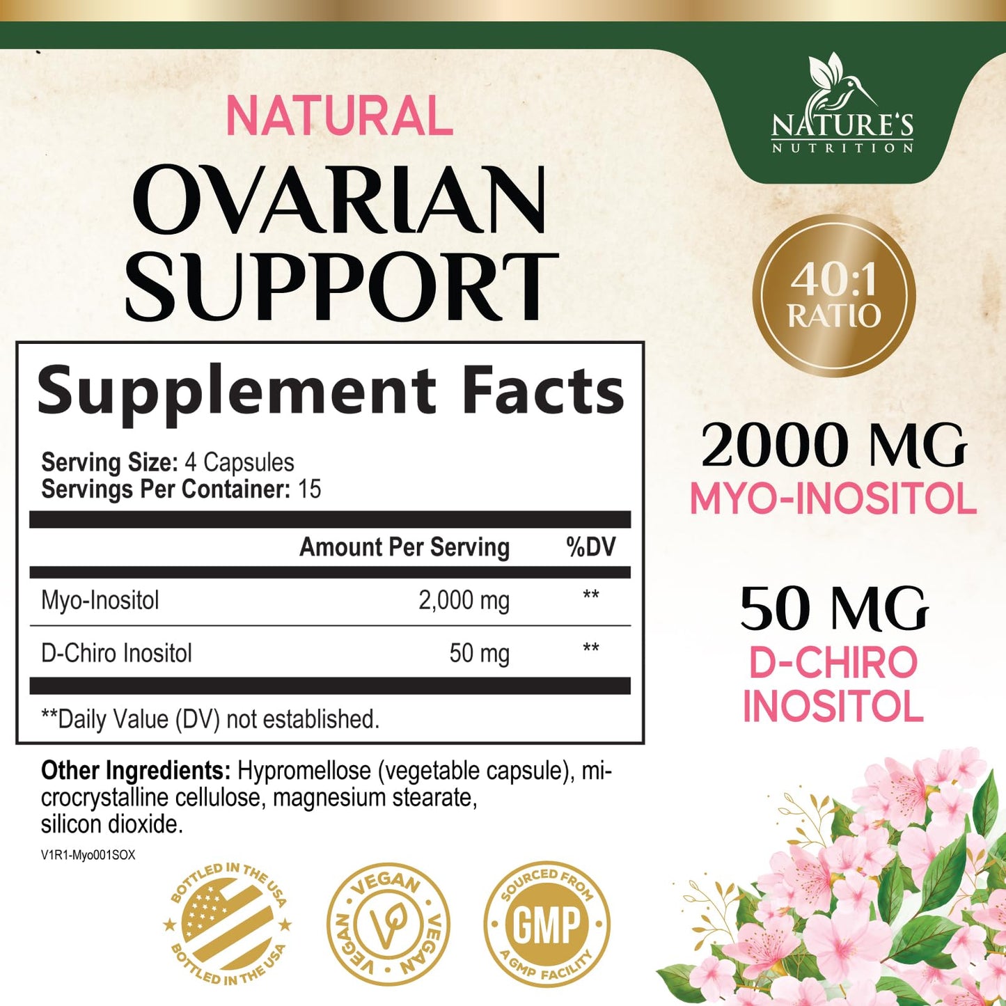 Nature's Nutrition Myo-Inositol 2000mg Per Serving with D-Chiro 60 Capsules