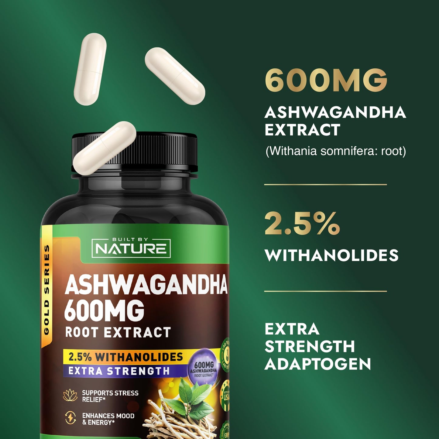 Built by Nature Ashwagandha Supplement for Men & Women 90 Capsules