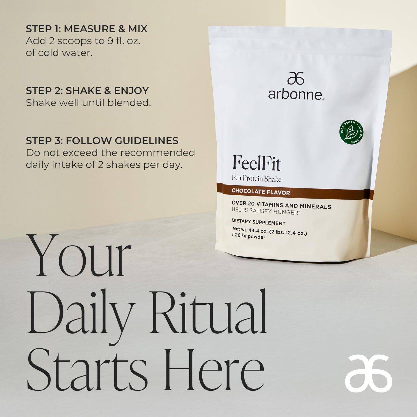 Arbonne FeelFit Pea Protein Powder Chocolate Flavor 30 Servings
