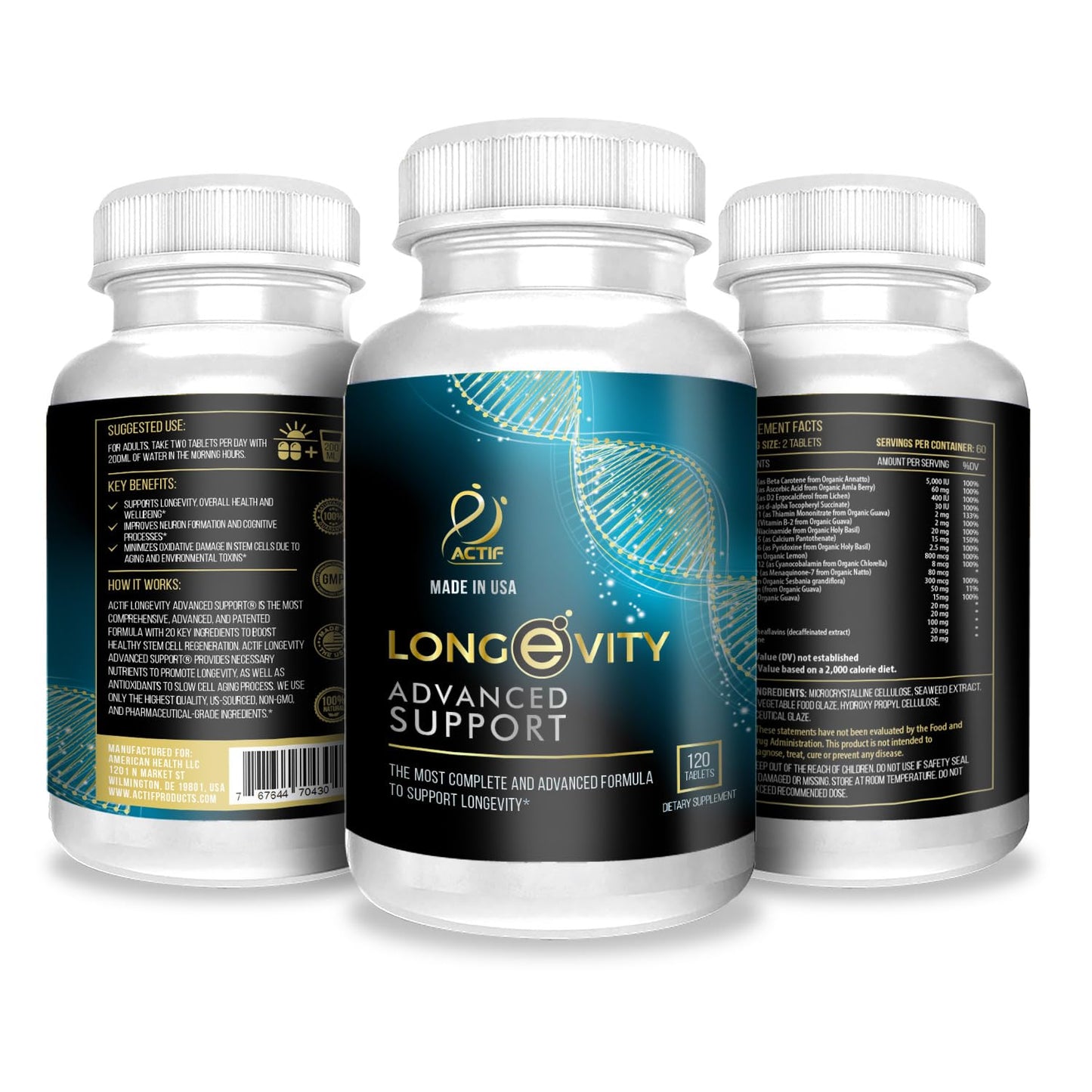 ACTIF Longevity Advanced Support with 20 Factors Powder 1 Count