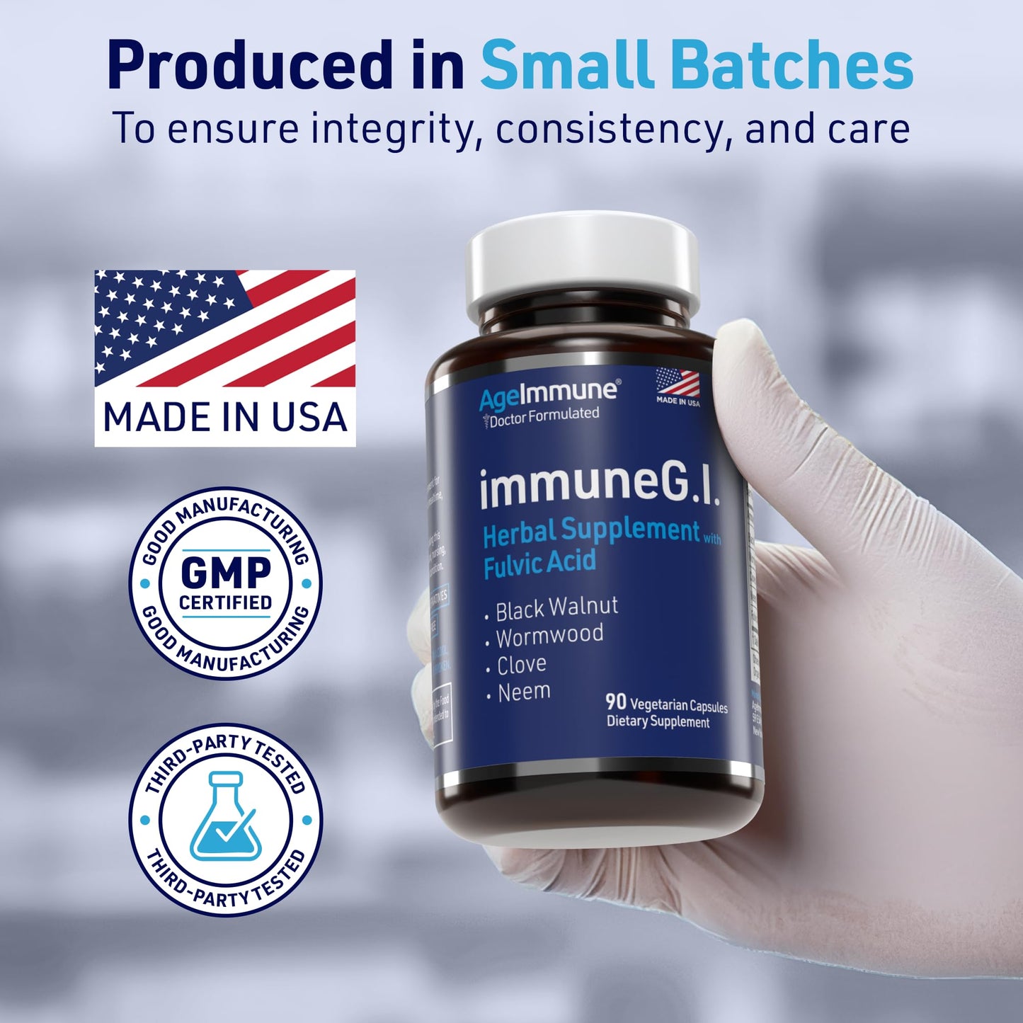 AgeImmune ImmuneG.I. Wormwood Black Walnut Clove Neem Fulvic Acid Intestinal Cleanse Formula Capsule 90 Count