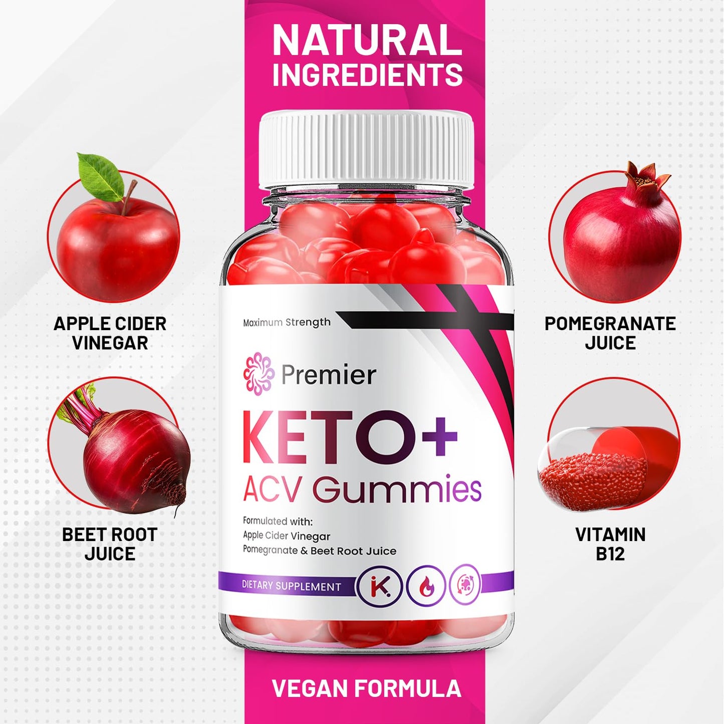 Indelo Premier Keto ACV Gummies - Advanced Formula Apple Cider Vinegar Dietary Supplement, 60 Gummies