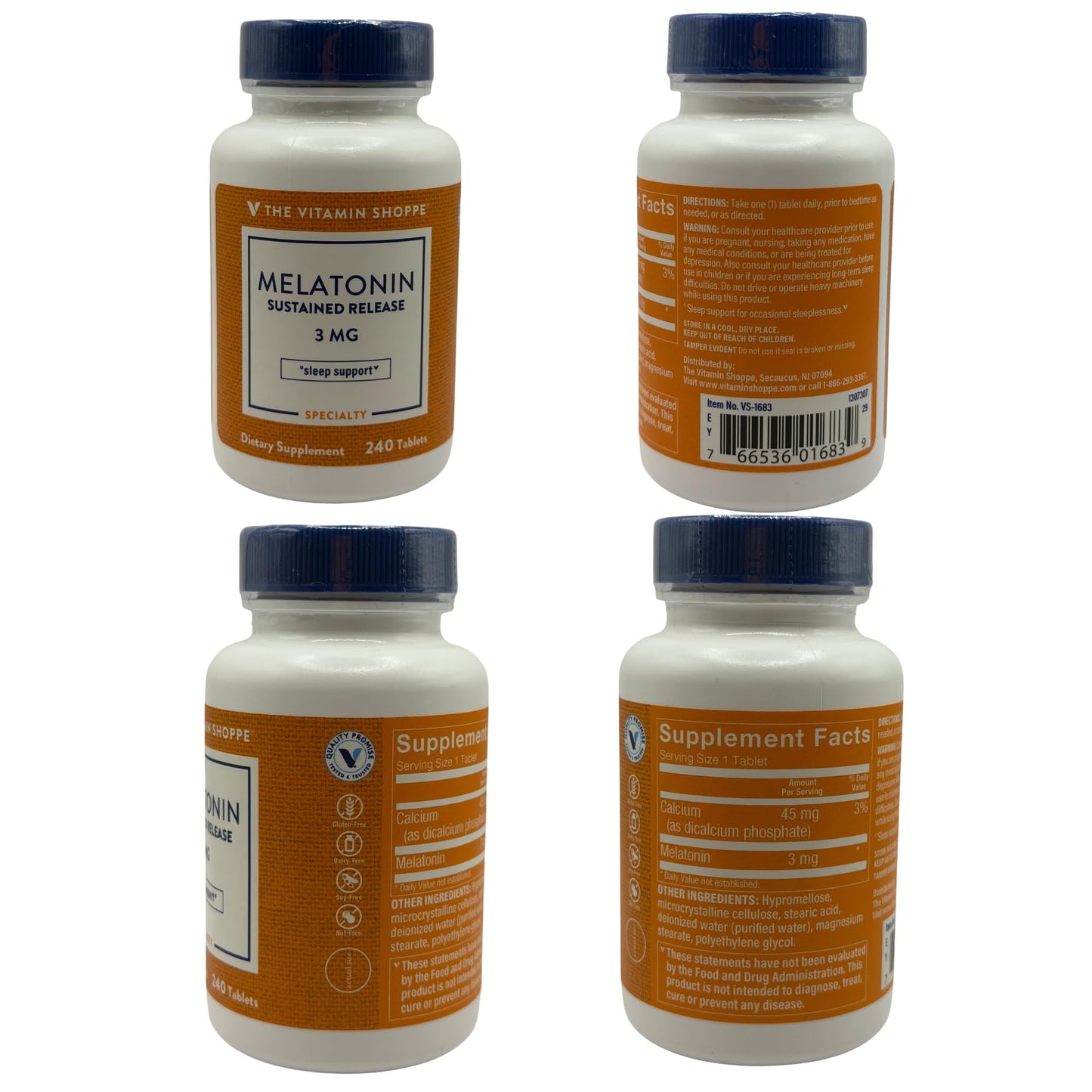 The Vitamin Shoppe Melatonin 3 mg Sustained Release, 240 Tablets